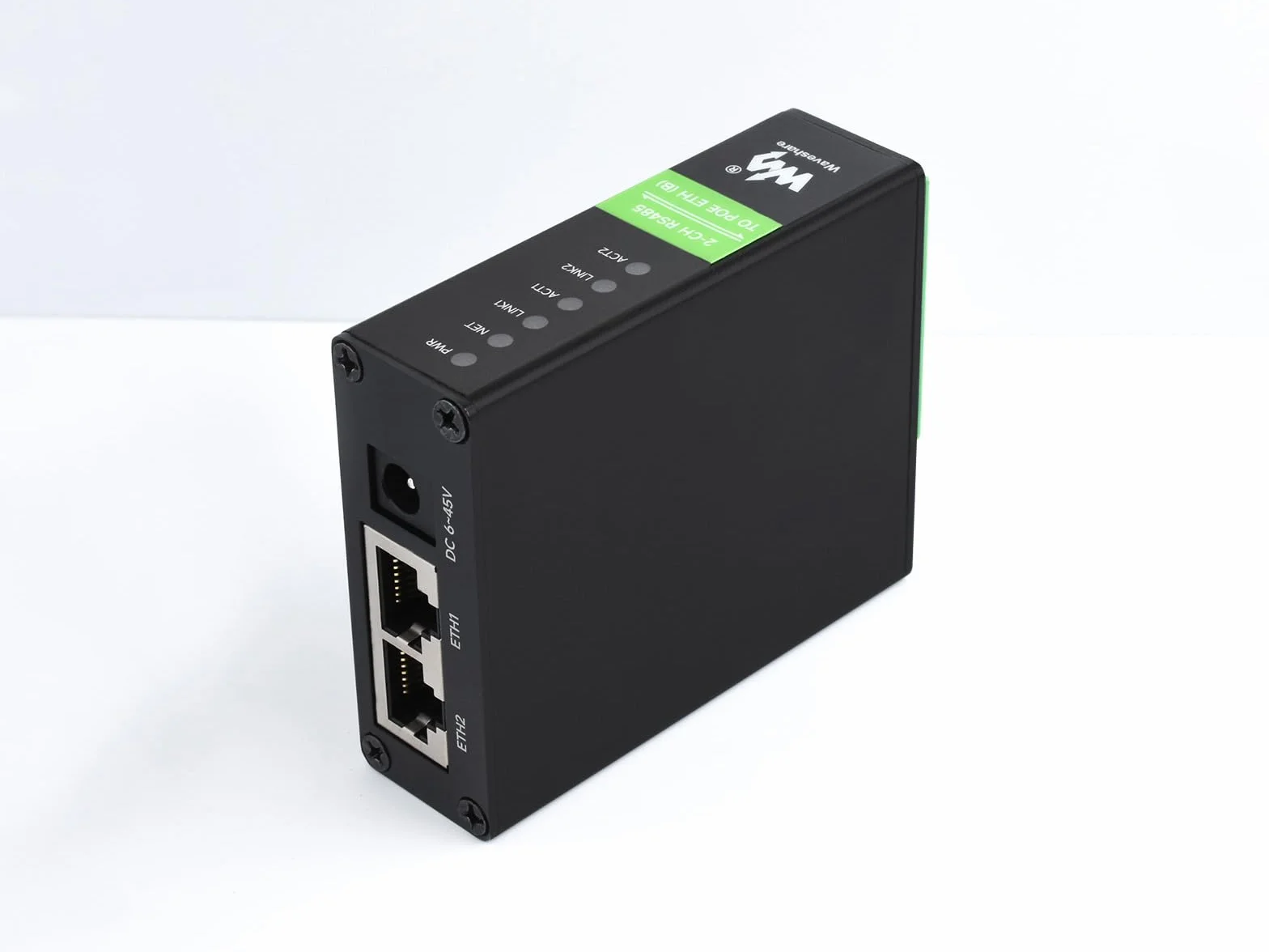Waveshare 2-Ch RS485 to POE Ethernet Serial Server, Industrial Isolated Module, Rail-Mount