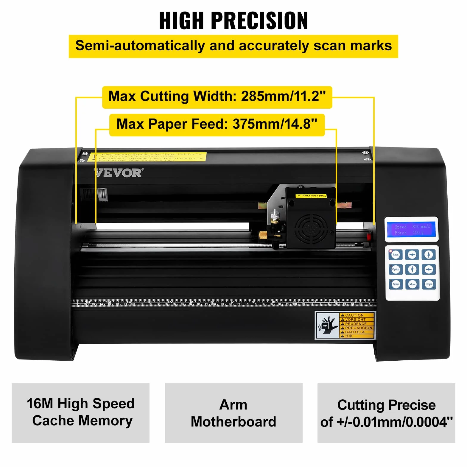 VEVOR Plotter da Taglio Vinile Semiautomatica con Luce Guida a LED, Modello KH-375A 375 mm Potenza 95 W Taglierina per Plotter in Vinile Flexi per Auto, Segnali Stradali, Palloncini, Caschi, ecc.