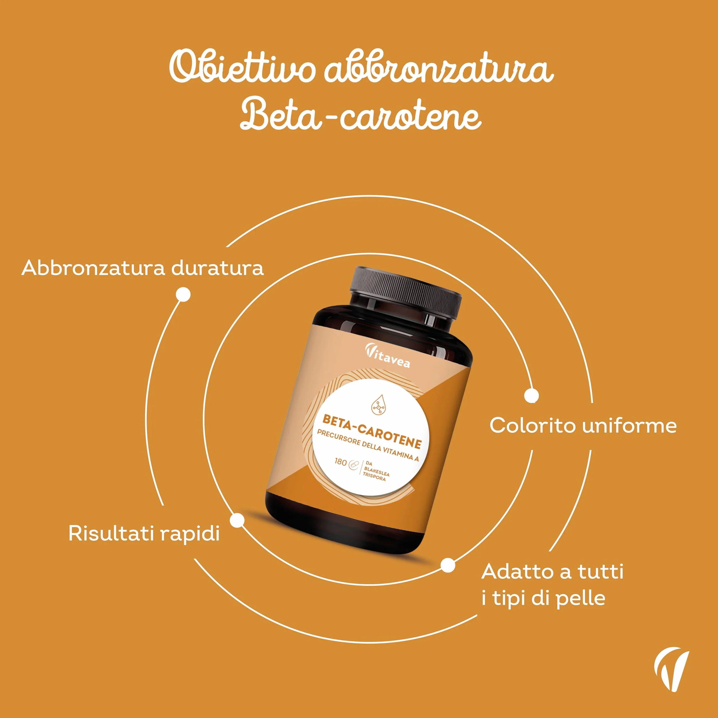 Vitavea Betacarotene Integratore Abbronzatura Forte 180 Capsule - Attivatore Melanina da Carota - Vitamina A Naturale