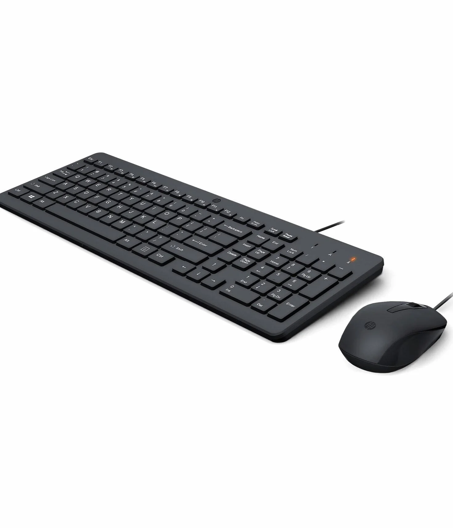HP 150 Combo Tastiera e Mouse con cavo USB da 100 cm, Indicatore LED Blocco Maiuscole, 12 Combinazioni di Tasti, Plug and Play, Mouse Sensore Ottico da 1600 DPI, Compatibile con Windows 11, Nera