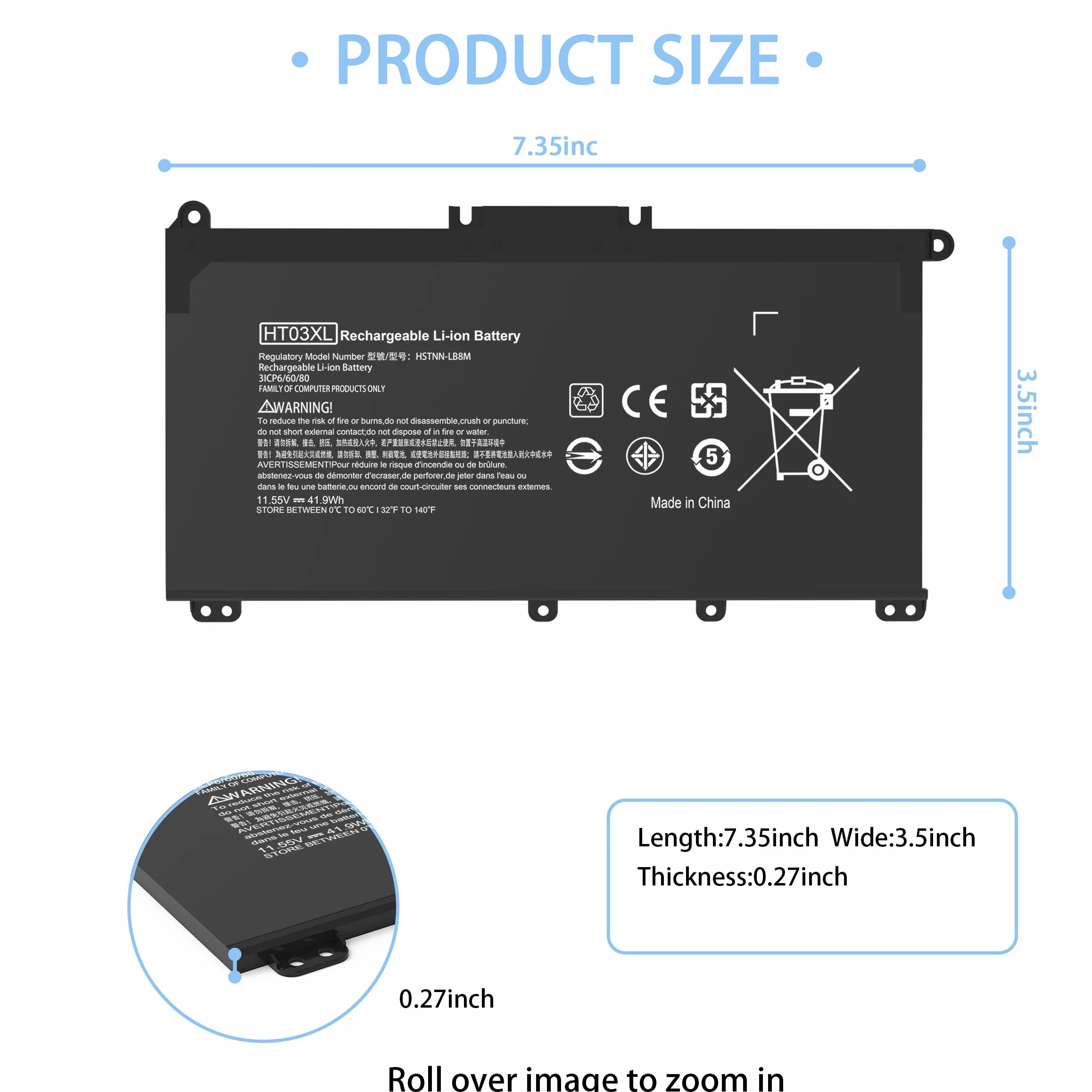 HT03XL Batteria per computer portatile HP L11119-855 HP Batteria per HP Pavilion 15-DA 15-DB 15-DW 15-CS 15-DY 17-by 17-CA 14-CE 14-CF 14-DF 14-DQ 14-DK Series 15-CS0053CL 15-DA001 4DX HSTNN-U. B7J