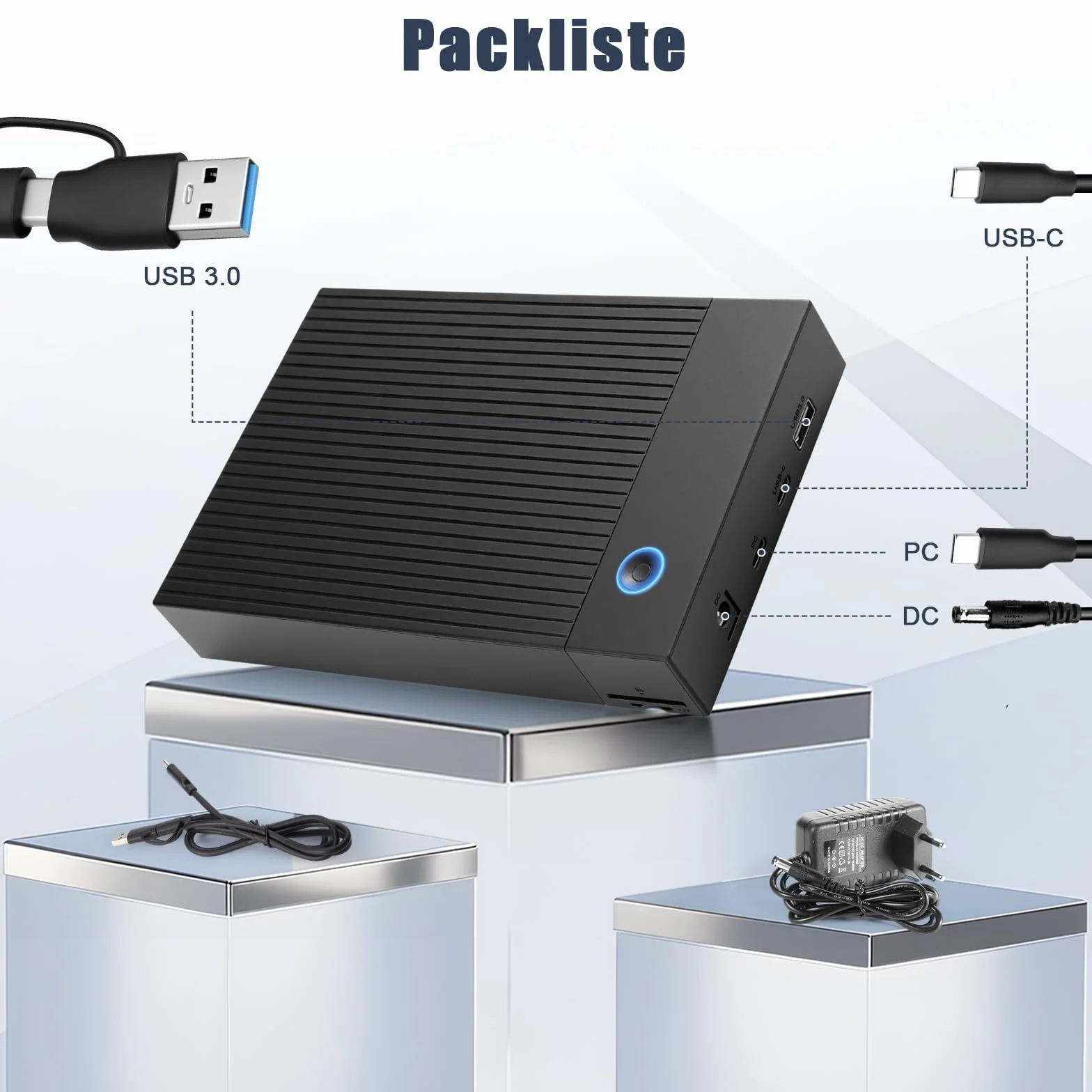 Docking Station USB 3.0 per HDD e SSD 3.5/2.5 pollici, 6 Gbps, UASP, 12V/2A