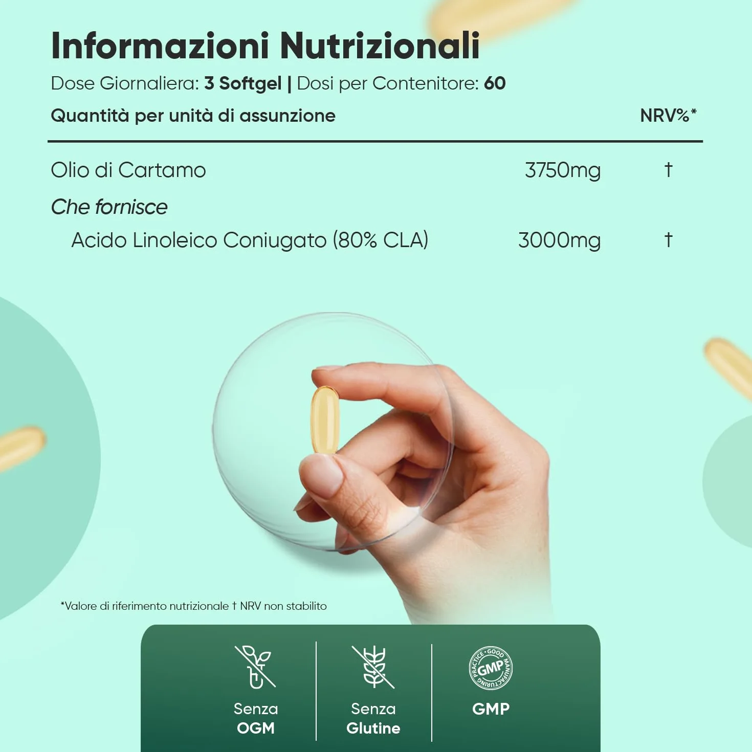 CLA 3000mg per Dose 180 Softgel Vegane 80% Acido Linoleico Coniugato Integratore Alimentare Senza Glutine