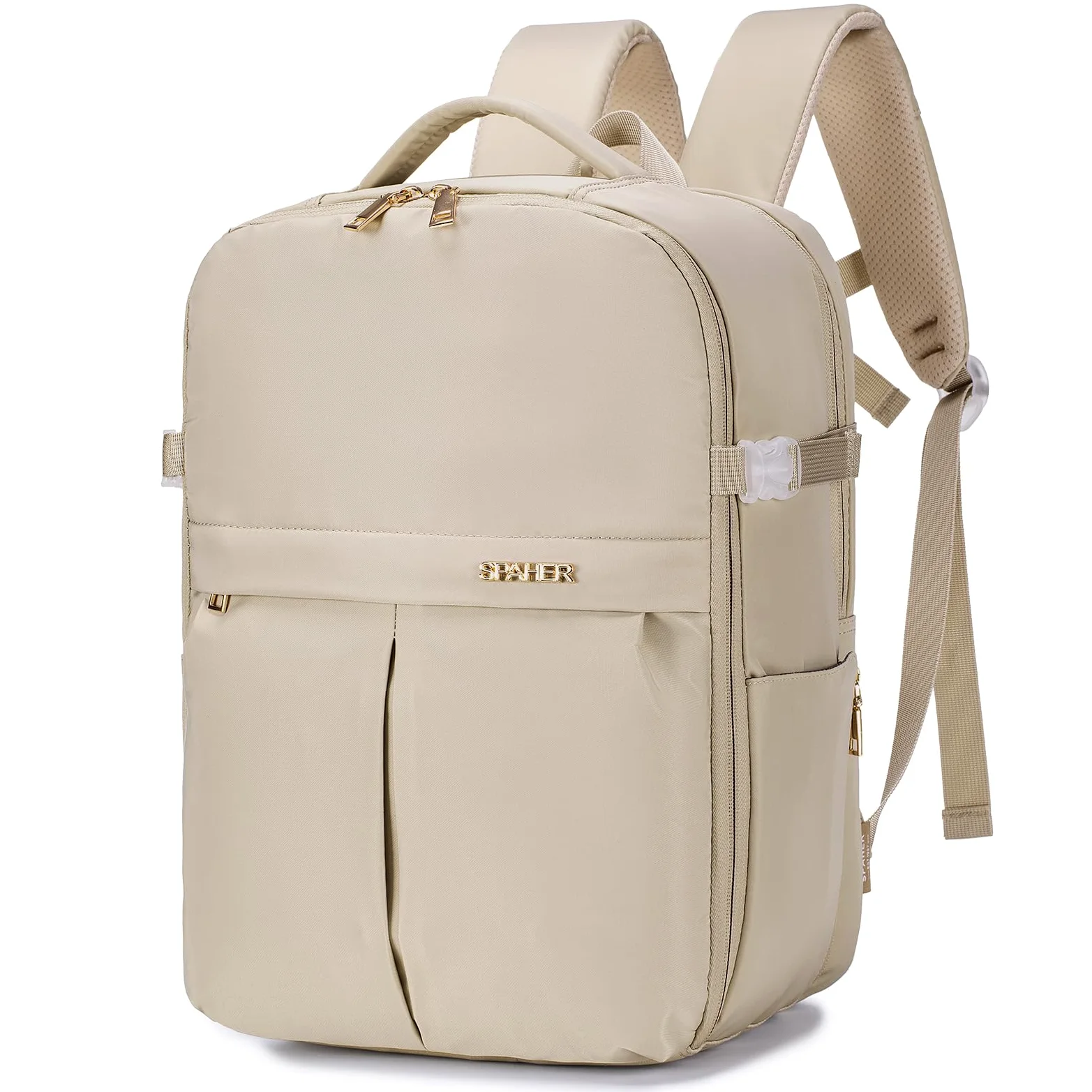 SPAHER Bagaglio a Mano 40x30x20 Wizzair Vueling Zaino Porta PC 15.6 Pollici Zaino da Viaggio Aereo Borse da Cabina per Easyjet Borsa Zainetto Lavoro Impermeabile per Scuola Trekking Lavoro 25L Beige