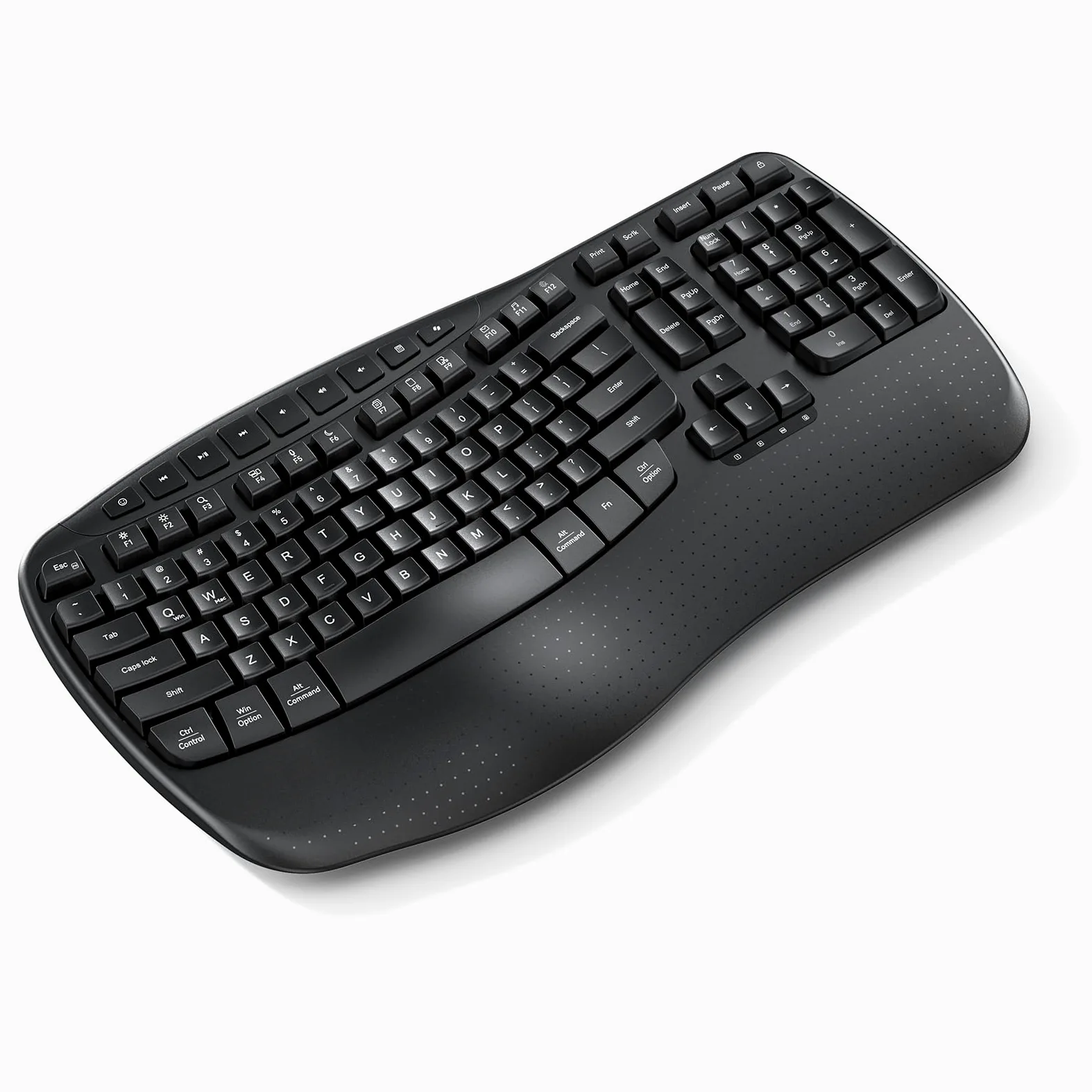 Doci Tastiera ergonomica senza fili, tasti ondulati, tastiera di digitazione naturale, ricevitore cordless USB-A 2.4G e adattatore USB-C, tastiera per computer Ergo, Windows/Mac/PC/laptop, nero