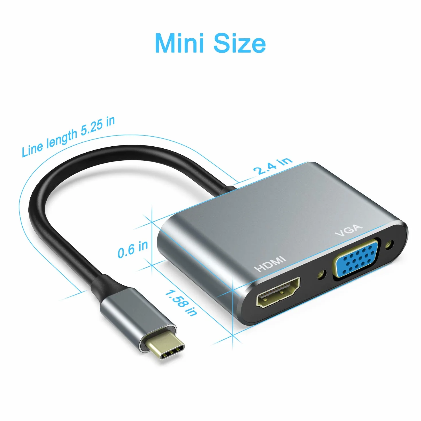ABLEWE USB C a HDMI e VGA Adattatore, USB C Hub Thunderbolt 3 a HDMI 4K VGA 1080P per MacBook Pro