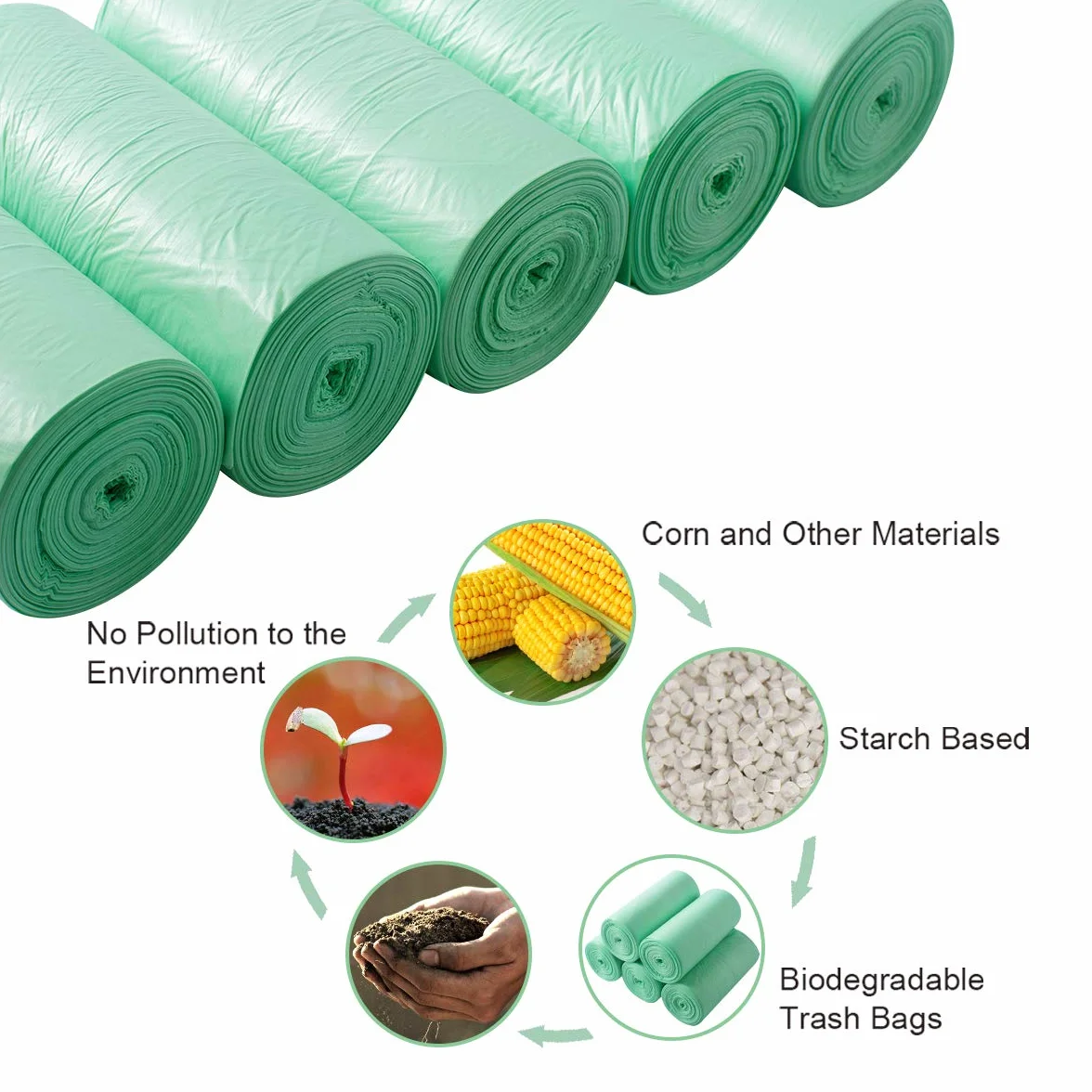Sacchetti Spazzatura Biodegradabili 25L 150 Unità 50x60cm Verde