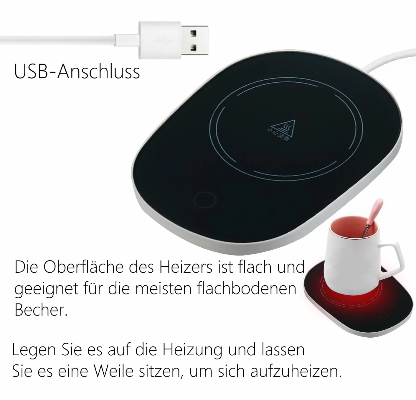 Scalda Tazza USB, Scalda Tazza, Scaldatazze da Caffè, Scalda Bevande, Sottobicchiere Elettrico, Utilizzabili per Caffè, Latte, Tè, Acqua, Regalo di Natale, Ldeale per la Stagione Invernale, Nero