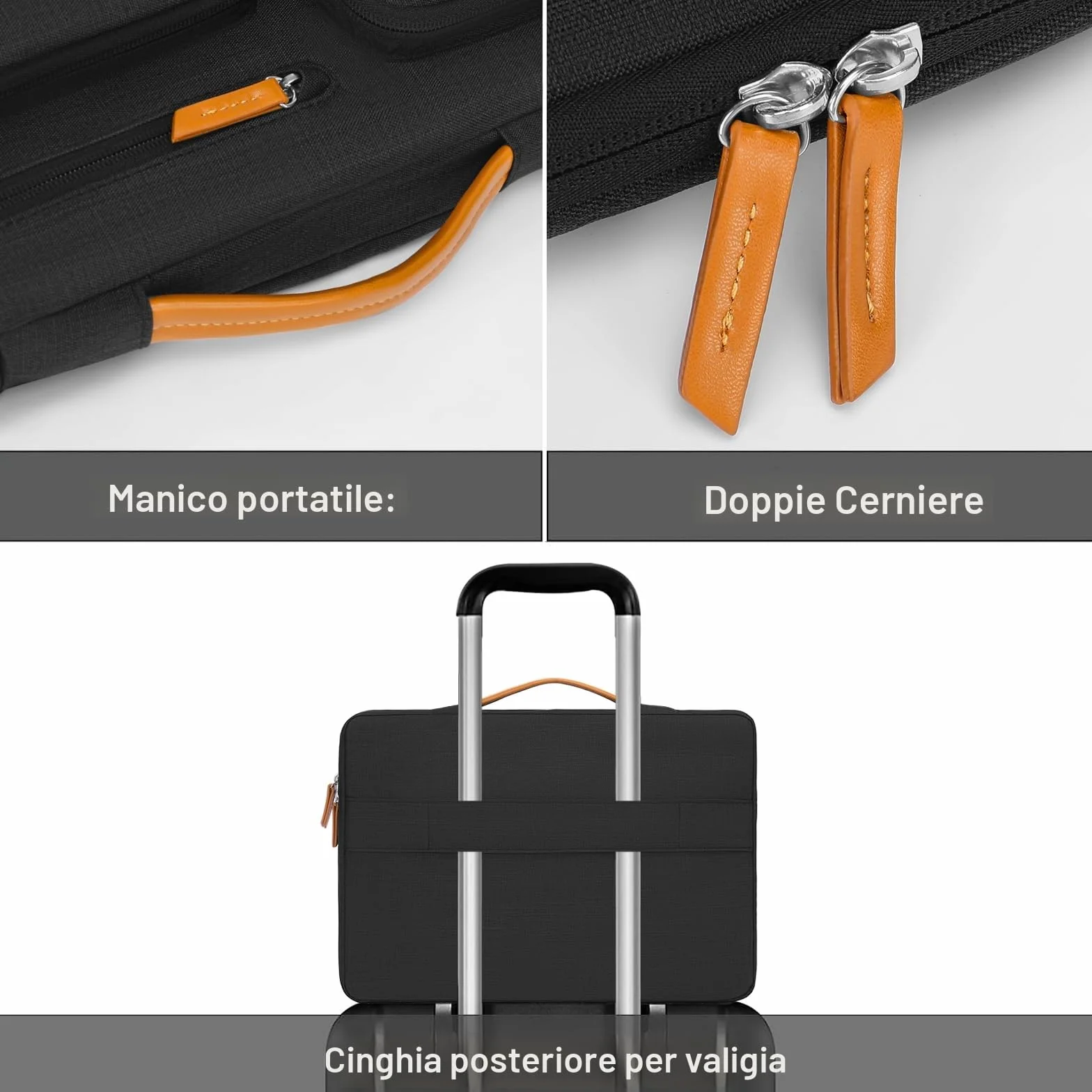 MOSISO 13,3 pollici Custodia Laptop, 13-13.3 pollici Custodia PC Compatibile con MacBook Air/Pro 13/Pro 14, HP Dell Acer ASUS, Lato Aperto Borsa con 4 Cerniera Tasche&Maniglia, Nero