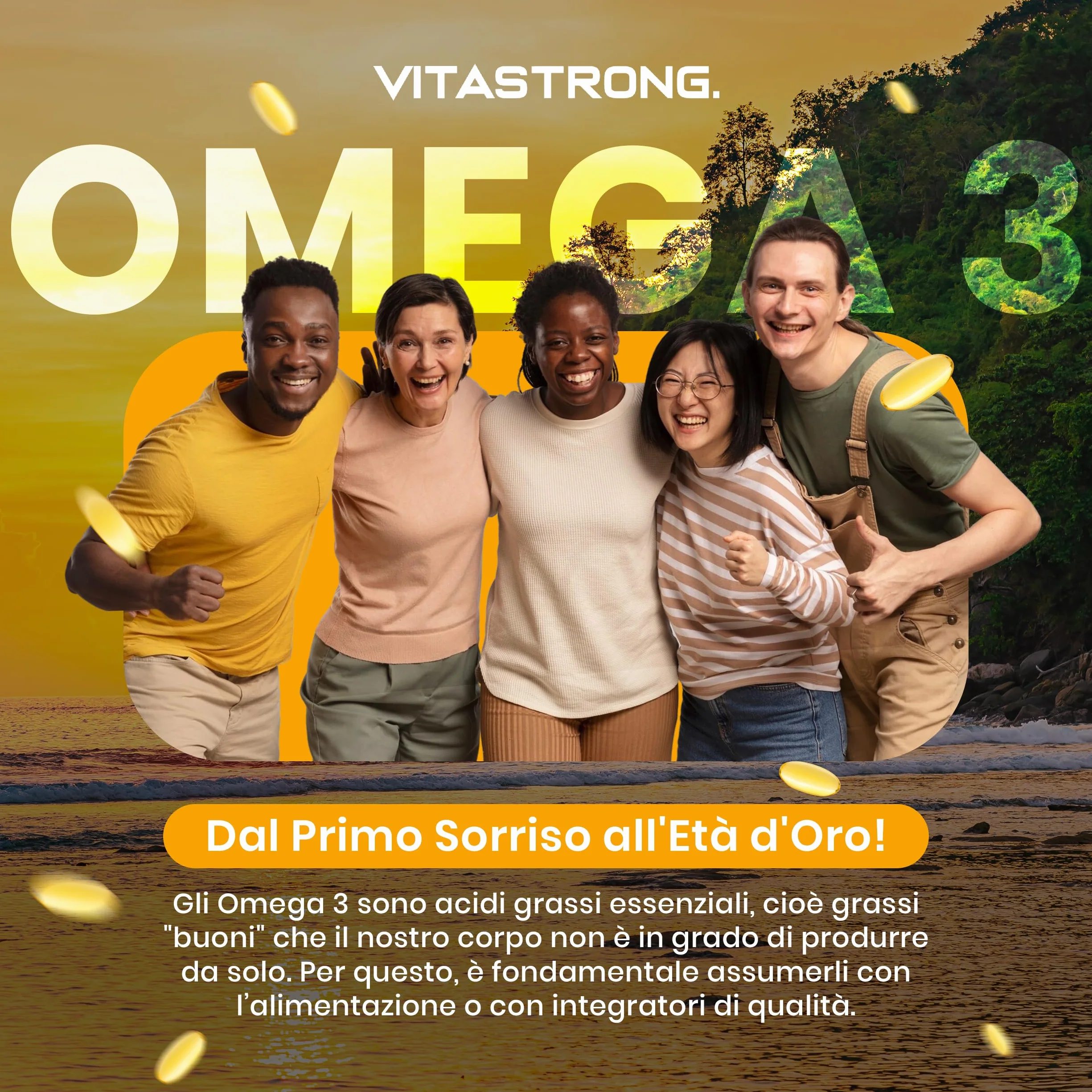 Omega 3 Olio di Pesce 2000mg EPA 500mg DHA Vitamina E Integratore Puro Cuore Vista Cervello
