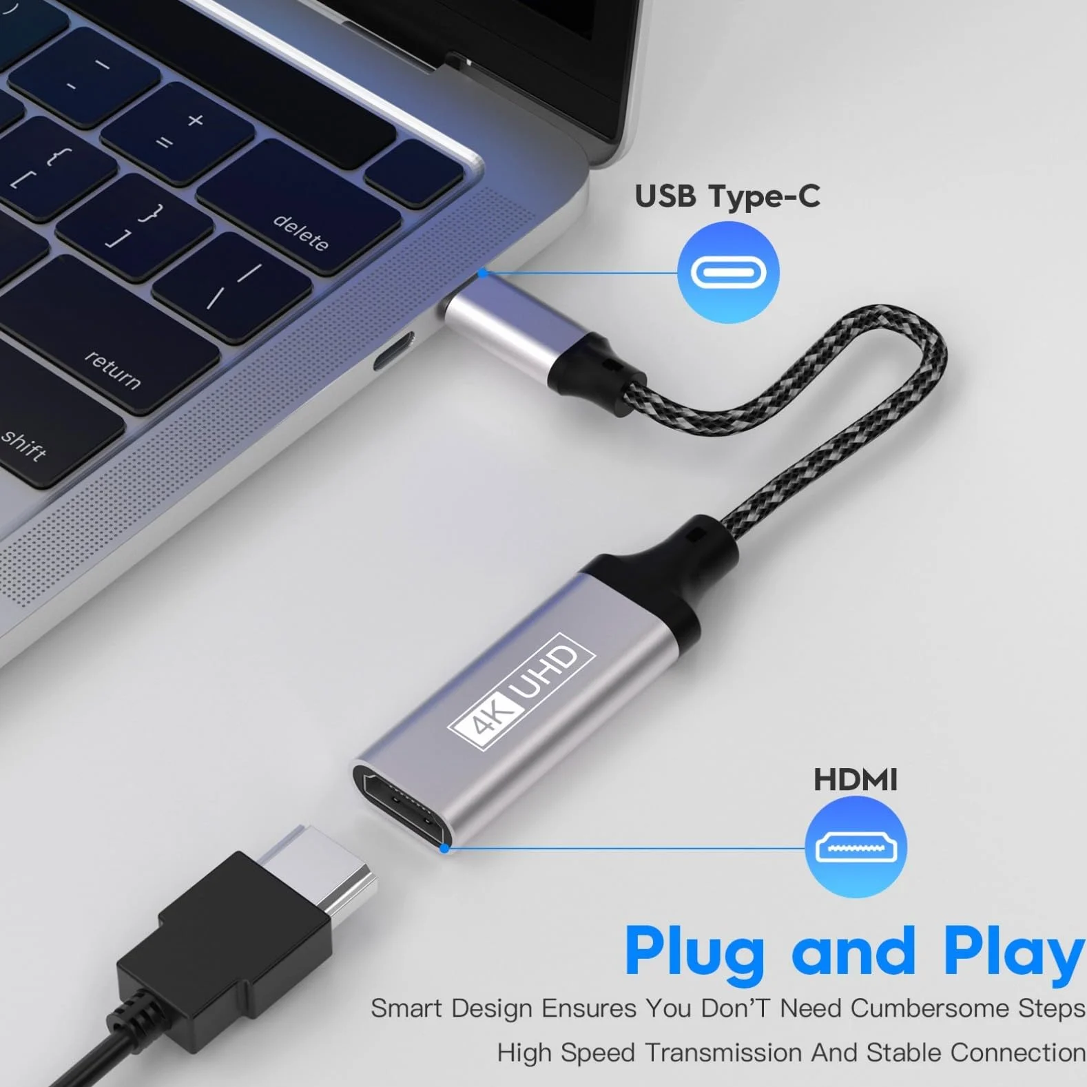 Adattatore HDMI USB C,Adattatore USB C HDMI 4K Thunderbolt 3/4 Compatibile con iPhone 16Pro/16Pro Max/16/15,MacBook Pro/Air,iPad Pro/Air,Pixelbook,Samsung Galaxy S/Note,Dell XPS 15/13,Surface Pro