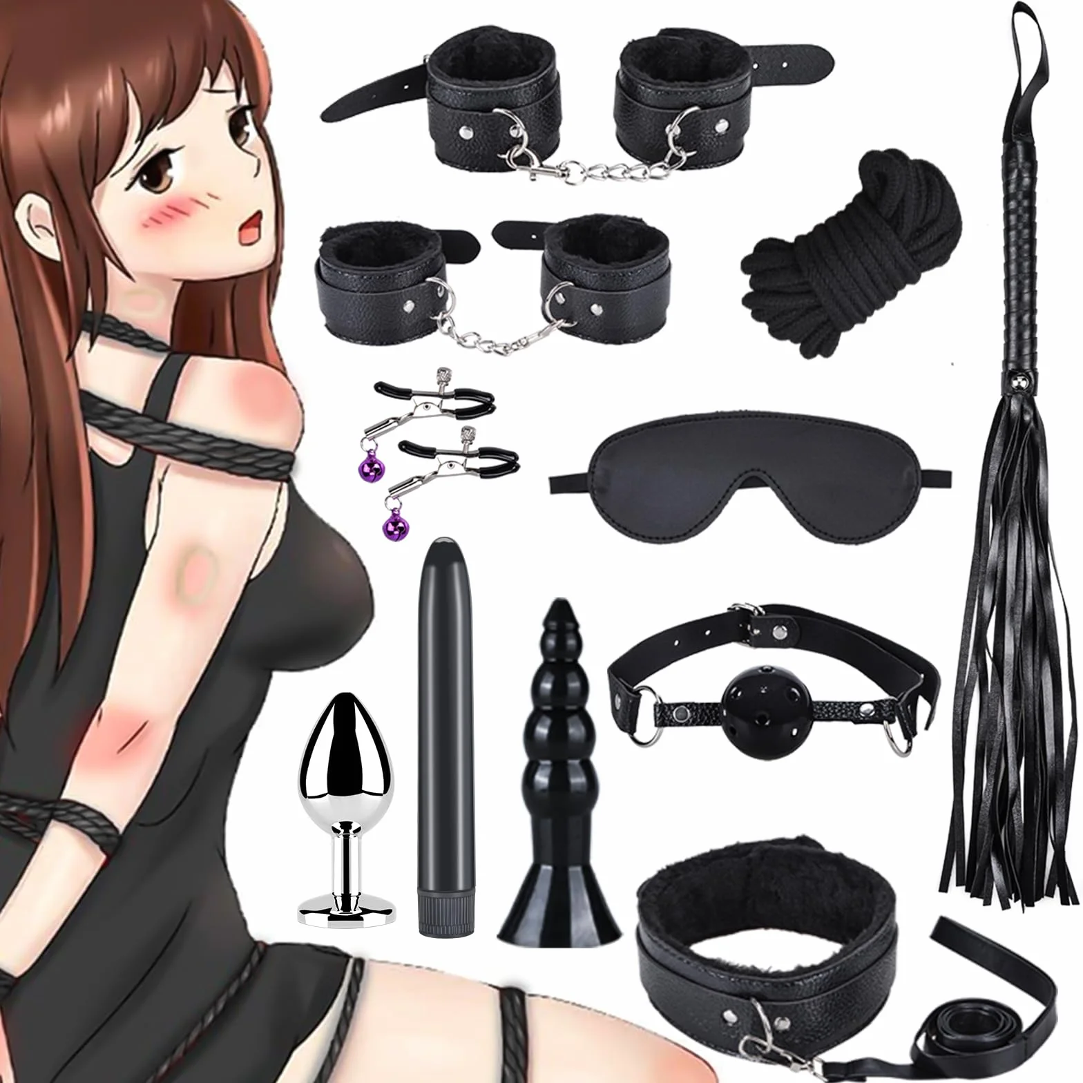 Qoosea 12 Pezzi Bondage Set BDSM Giocattoli Sessuali per Coppie Principianti Esperti