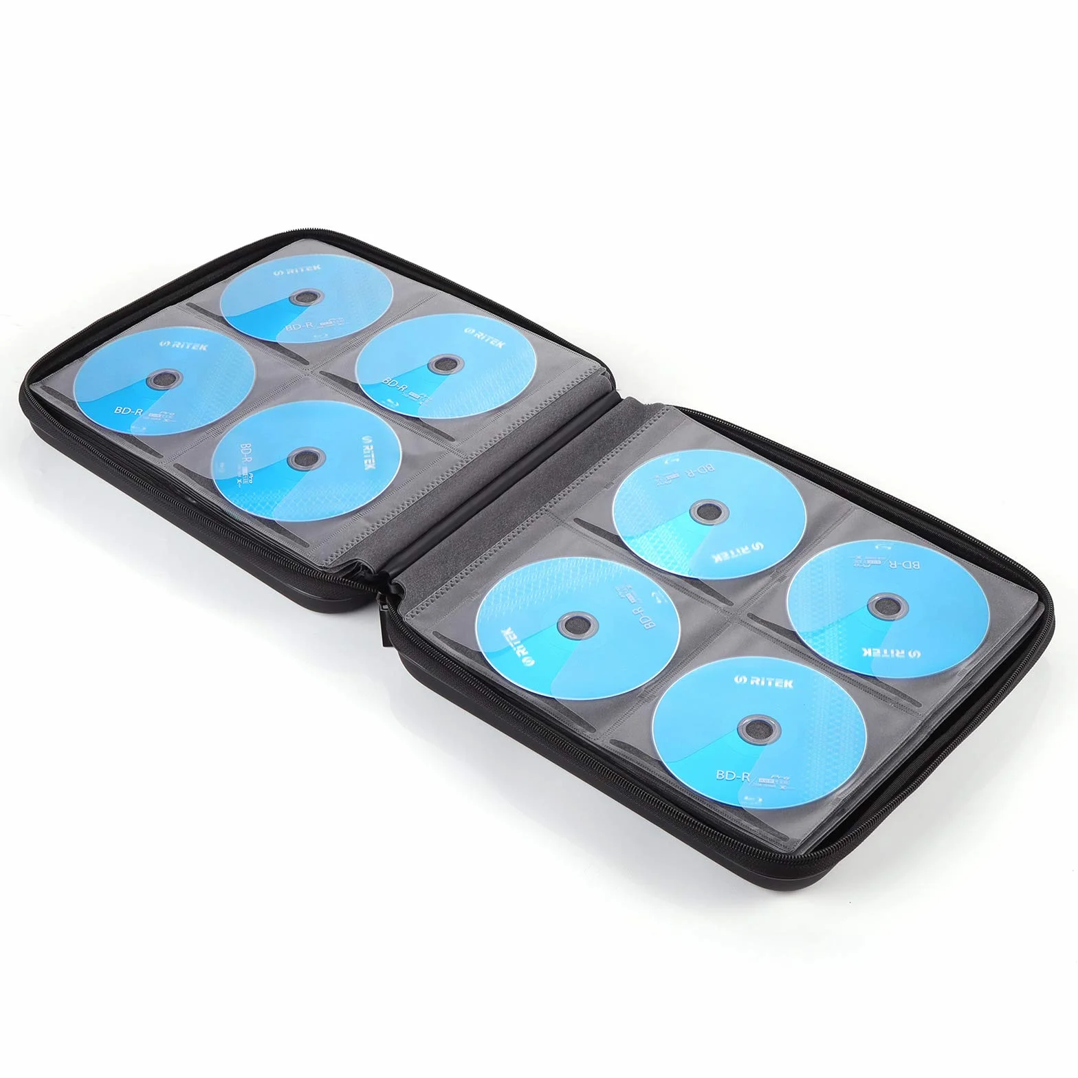Custodia per CD, 192 capacità, rigida, in EVA, protettiva, per Blu-ray, CD, con doppia cerniera, cinghia da polso, portatile, organizer per dischi e DVD, per viaggi in auto (capacità 192