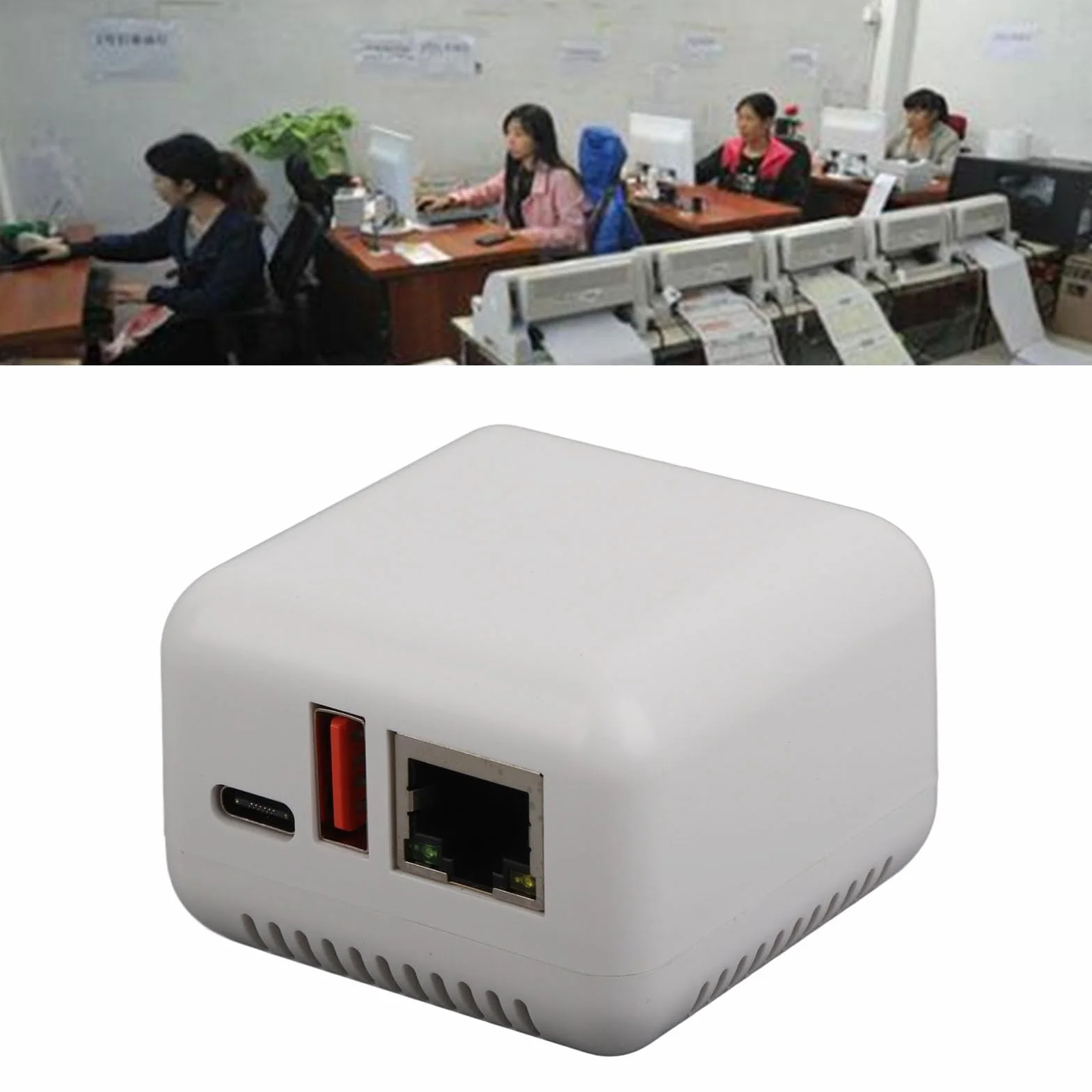 Dpofirs Server di Stampa di Rete USB 2.0, Server di Condivisione Stampa LAN per Stampanti USB, Adattatore Server di Stampa per Computer per iOS, Wins XP, Android, Tipo C, Porta USB,