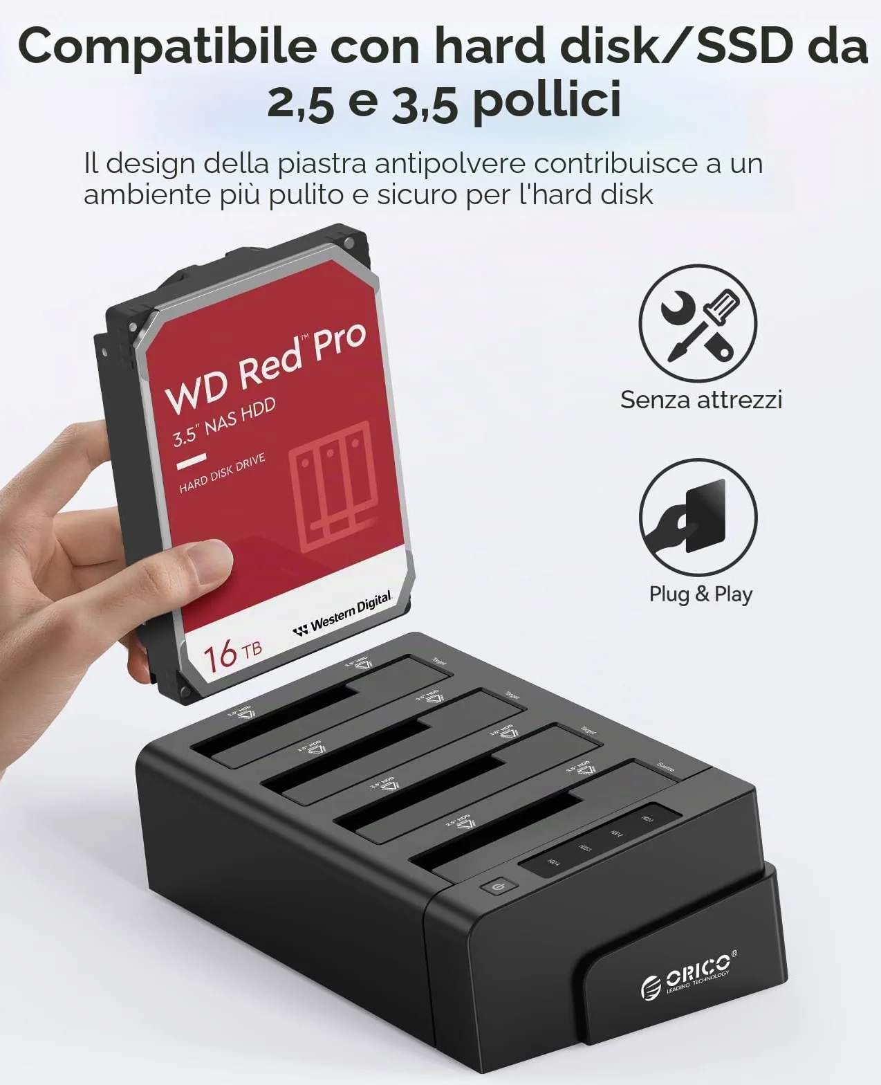 ORICO 4-bay USB 3.0 HDD Docking Station 2.5 3.5 Pollici Clone Funzione 12V6.5A