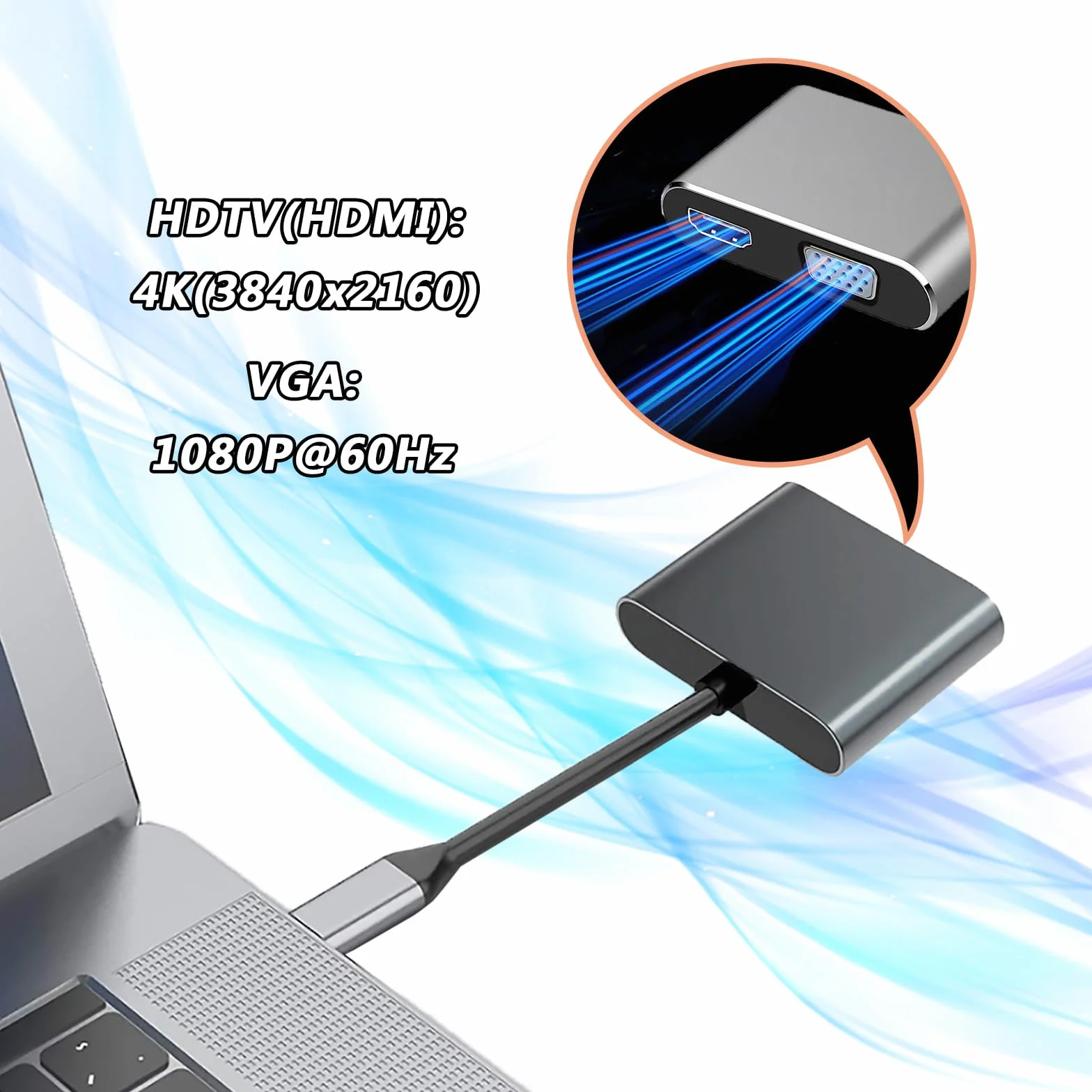 Adattatore VGA da USB C a HDMI, hub 2 in 1, Plug & Play|Nessun driver necessario, compatibile con MacBook/Dex/Switch/Yoga/Laptop/Tablet, Convertitore USB-C a HDMI e VGA (grigio)