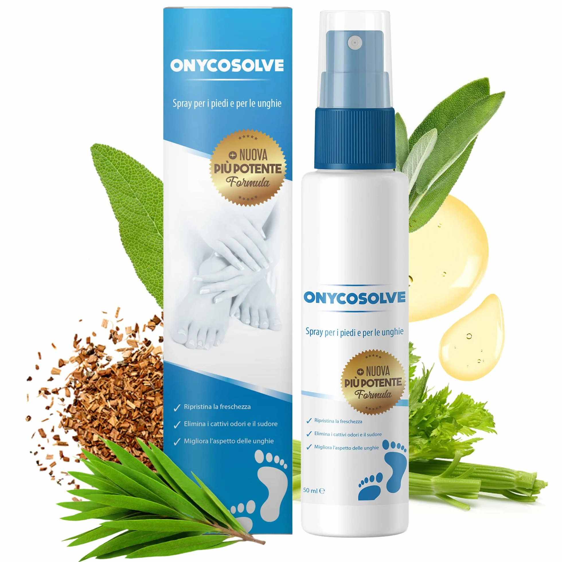 Spray per Piede d'Atleta Deodorante Scarpe Cattivi Odori Piedi Unghie Forti Pelle Sana Sudorazione Eccessiva Prurito 50 ml