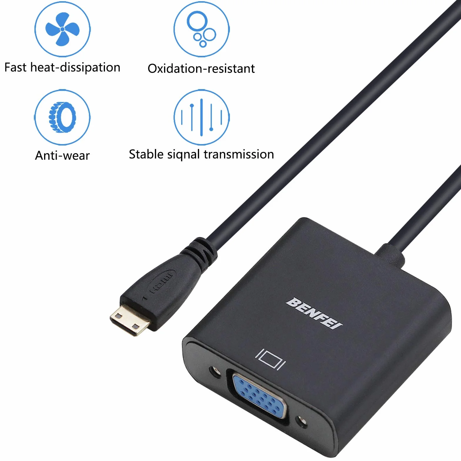 Adattatore Mini HDMI a VGA, adattatore Mini HDMI a VGA placcato in oro BENFEI (maschio a femmina) compatibile per Ultrabook, notebook, tablet, fotocamere e videocamere