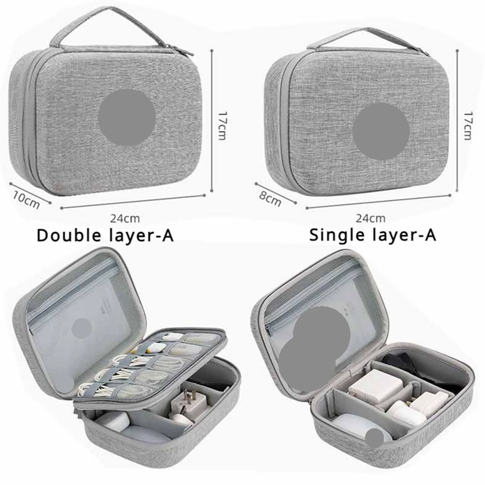 Organizer Cavi Custodia Rigida Impermeabile for Accessori elettronici Custodia Organizer for Banca di Potere di Grande capacità Borsa for passaporto da Viaggio Digitale(Single Layer-Gray-C)