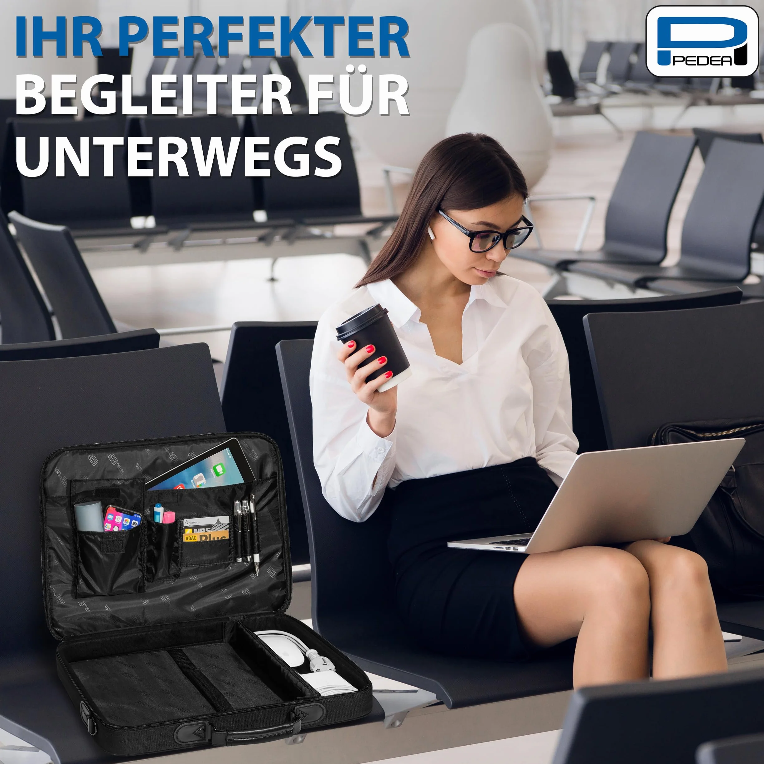 PEDEA - Borsa per Laptop *Trendline* Borsa per Notebook Fino a 18,4 Pollici - Borsa a Tracolla per Computer Portatile - Custodia per Laptop Nera - Borsa da Computer Uomo e Donna