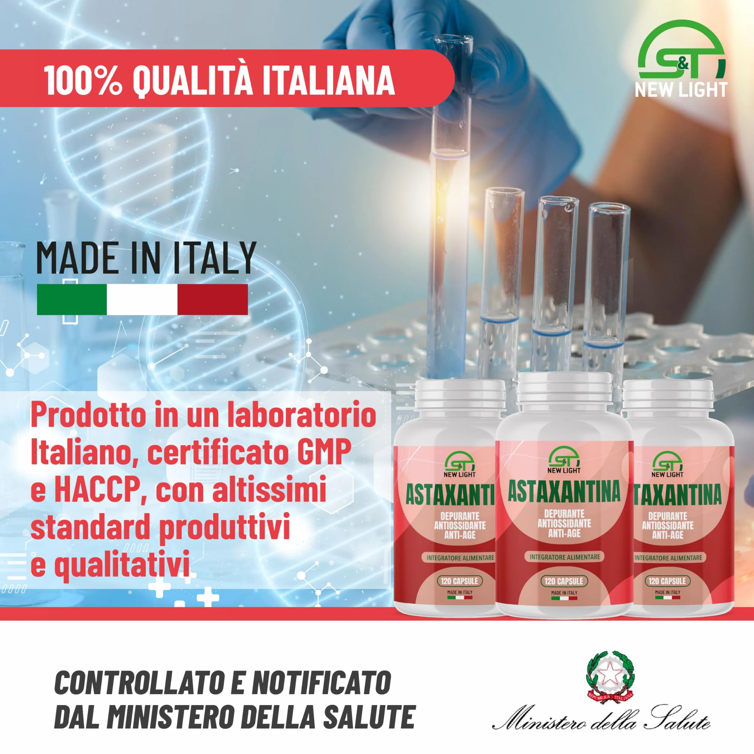 S&T New Light Astaxantina Naturale 20mg 120 Capsule - Integratore Antiossidante Alto Dosaggio
