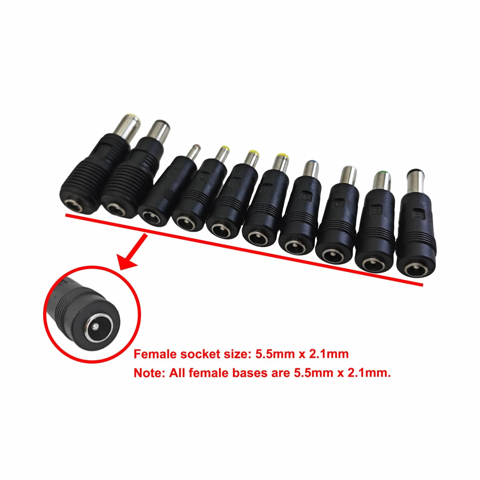 JZK 10x Universali adattatori alimentazione DC 3.5x1.35, 7.9x5.5, 7.4x5.0, 4.0x1.7, 4.8x1.7, 5.5x1.7, 5.5x2.1, 5.5x2.5, 6.3x3.0, 6.0x4.4 mm set connettori a barilotto per laptop, aspirapolvere