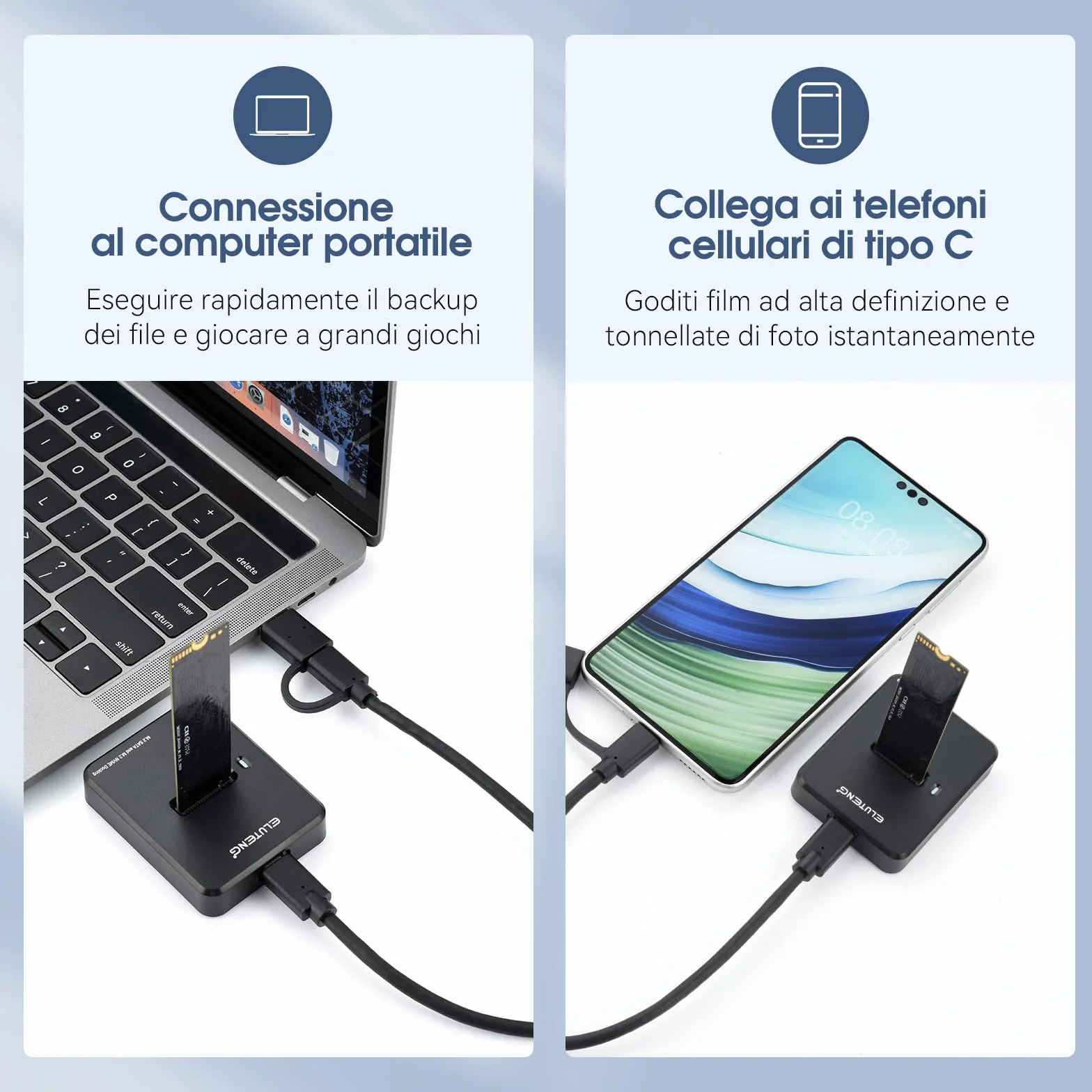 ELUTENG Docking Station USB 3.1 Gen2 10Gbps M.2 NVMe NGFF SATA Adattatore Dual Protocollo M-Key B+M Key per 2230 2242 2260 2280