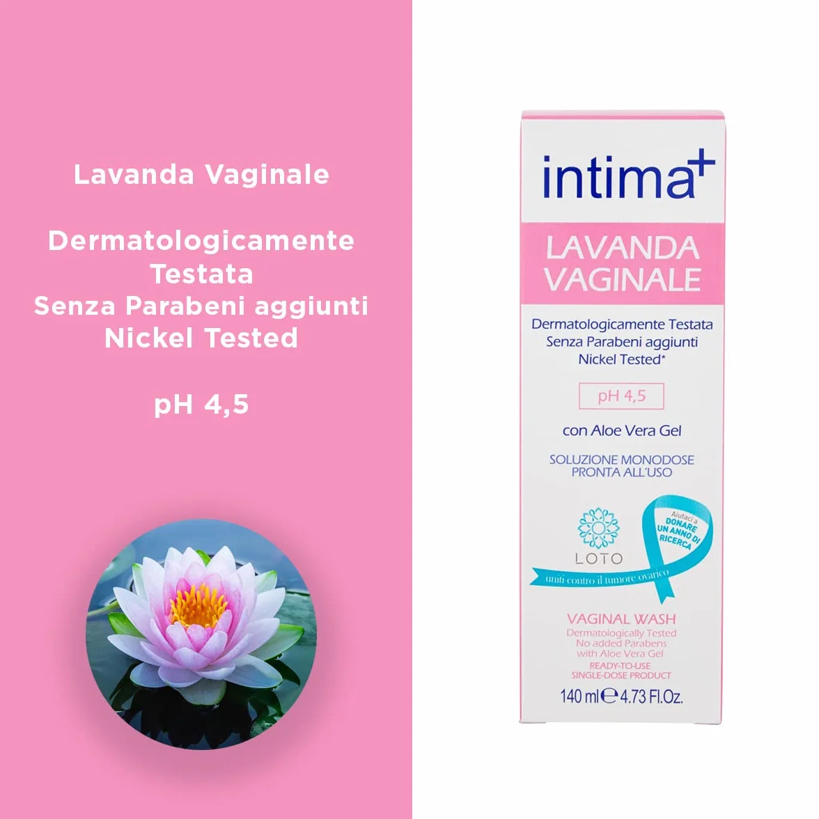 Intima+ Lavanda Vaginale con Tea Tree Oil e Aloe Vera Gel pH 4.5 Soluzione Monodose 4 x 140ml