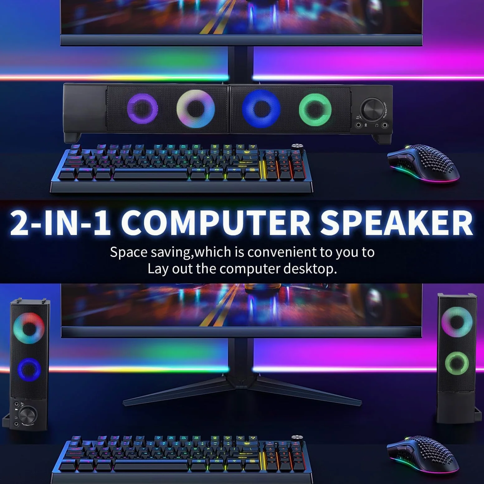 Altoparlanti per computer cablati progettati per dispositivi desktop USB Plug-and-Play suono chiaro con illuminazione RGB Caratteristiche manopola del volume Altoparlanti da gioco ideali per