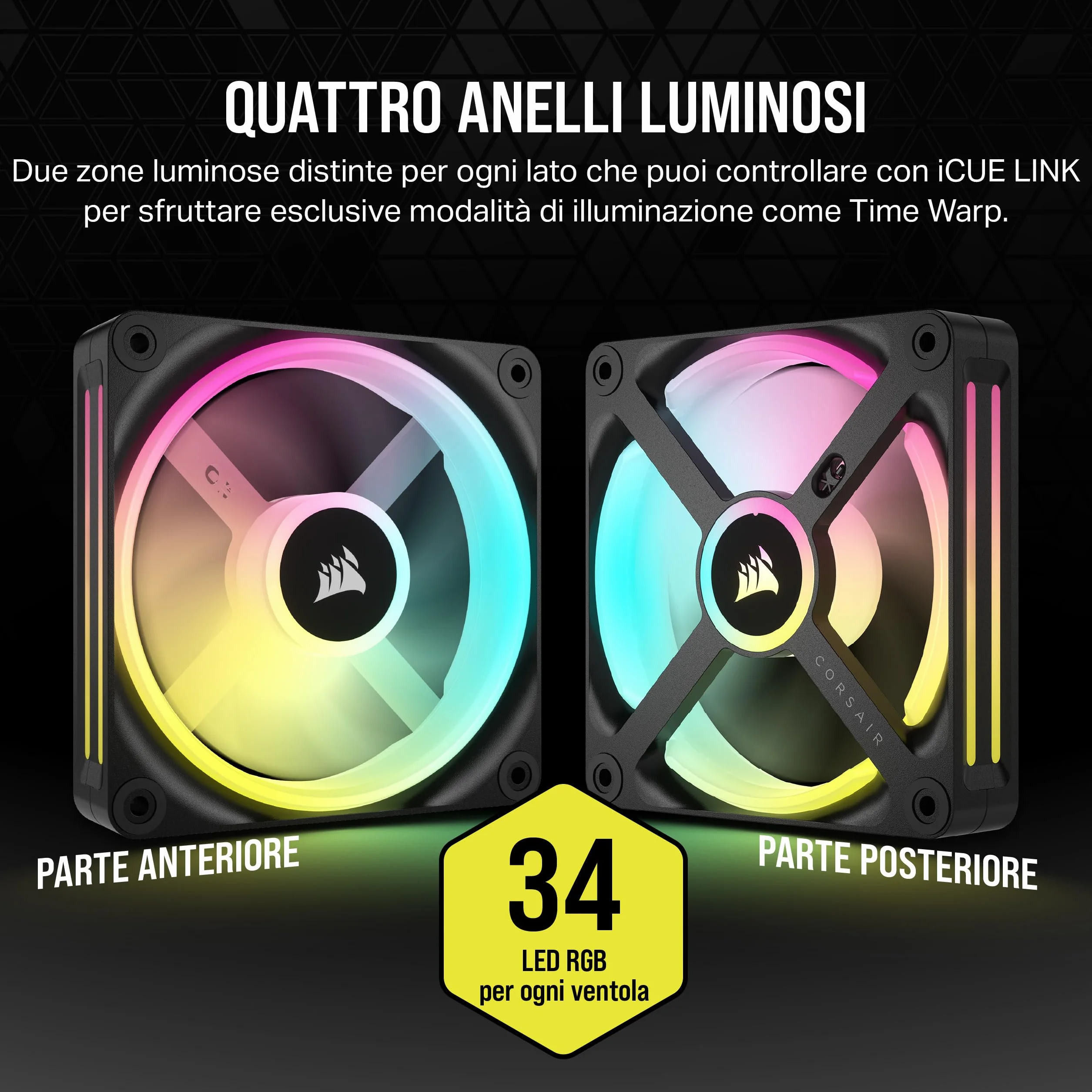 Corsair iCUE Link QX120 RGB Cupola Magnetica da 120 mm Ventole - Tripla Ventole Starter Kit con iCUE Link System Hub - Nero | Tripla Ventole Starter Kit con iCUE LINK System Hub
