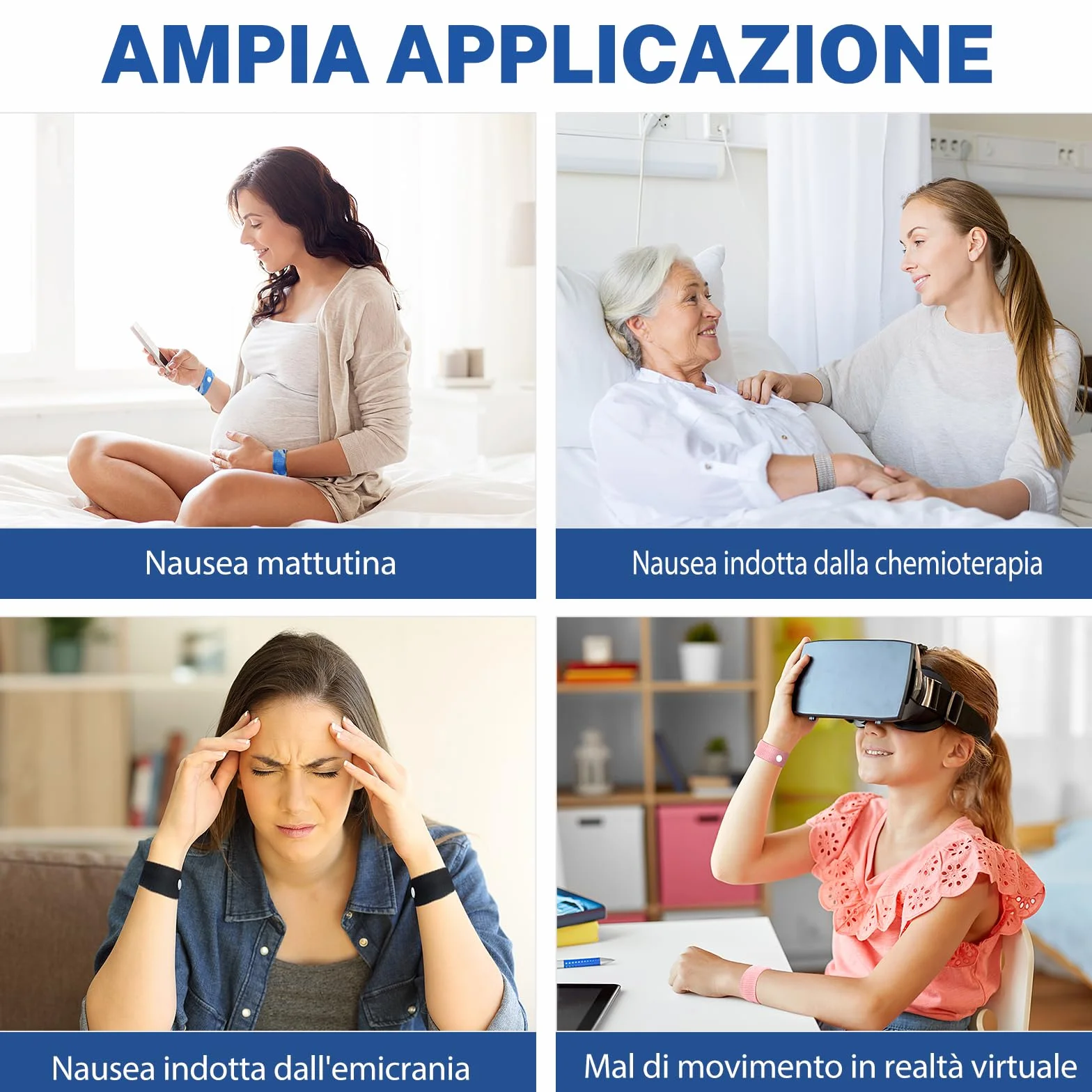 Hionfurt Braccialetti Antinausea da Viaggio Mal d'auto Mal di Mare Adulti Bambini Gravidanza Digitopressione - 2 paia Grigio Nero
