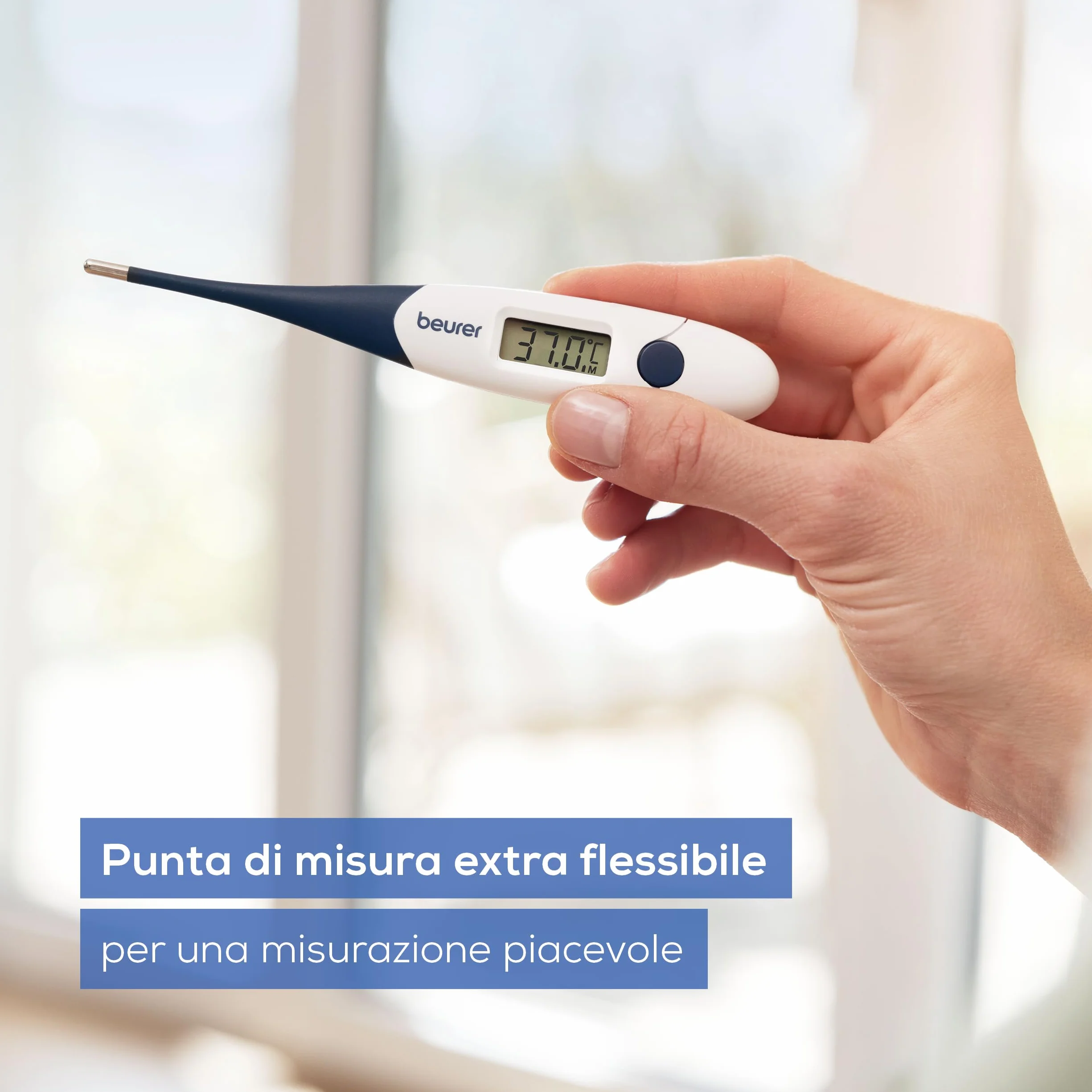 Beurer FT 17 Termometro Digitale Febbre con Punta Flessibile, Orale Rettale Ascellare, Risultato 10s Neonati Bambini Adulti