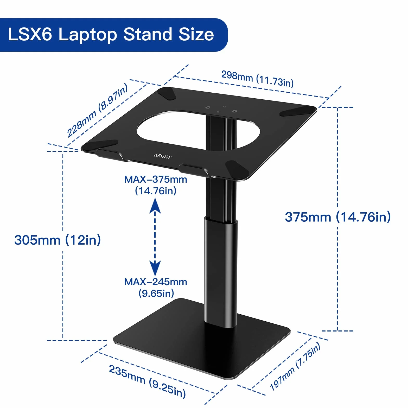 BESIGN LSX6 Supporto PC portatile, Supporto per portatile ergonomico per il lavoro in stand, Supporto per laptop compatibile con portatili da 10-15.6", Nero