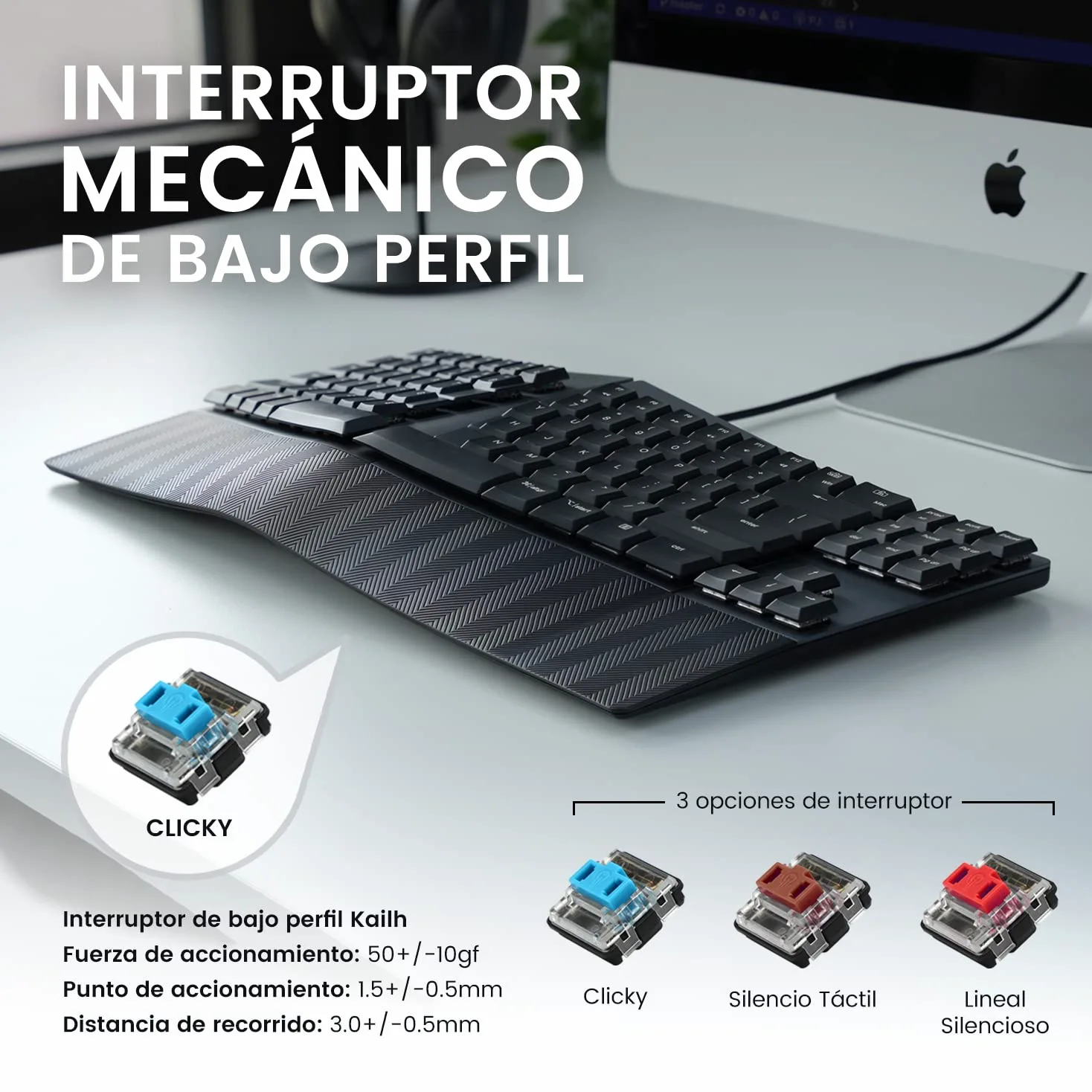 Perixx PERIBOARD-335BL Tastiera ergonomica meccanica compatta con cavo - Tenkeyless - Tasti Clicky blu a basso profilo Macro programmabili Layout Italiano