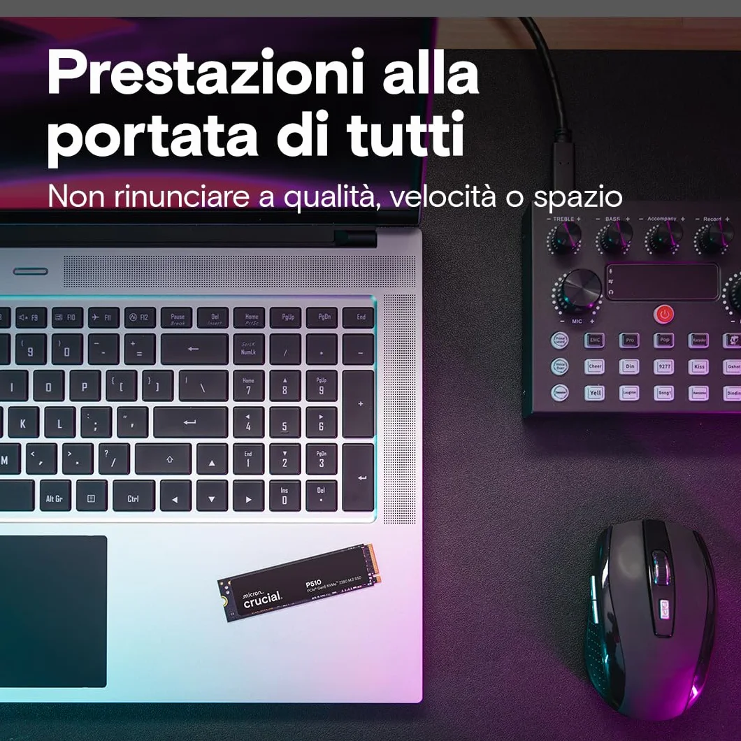 Crucial P510 SSD 2TB PCIe 5.0 x4 Gen5 NVMe M.2 , Velocità fino a 10.000 MB/s, Lettura, 8.700 MB/s in Scrittura, Compatibile con Notebook e PC Desktop, TLC NAND, Hard Disk Interno - CT2000P510SSD8-01