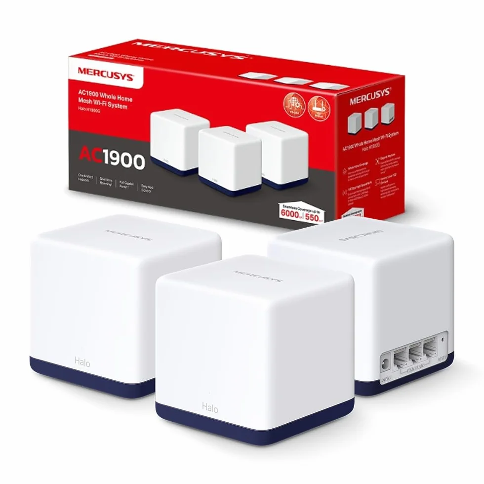 Mercusys TP-Link Halo H1900G(3-pack) Router WiFi Mesh Dual Band AC1900Mbps, 3 Pezzi con Copertura fino a 550㎡, 3 Porte Gigabit Ethernet, Modalità Router e Access Point, Parental Control