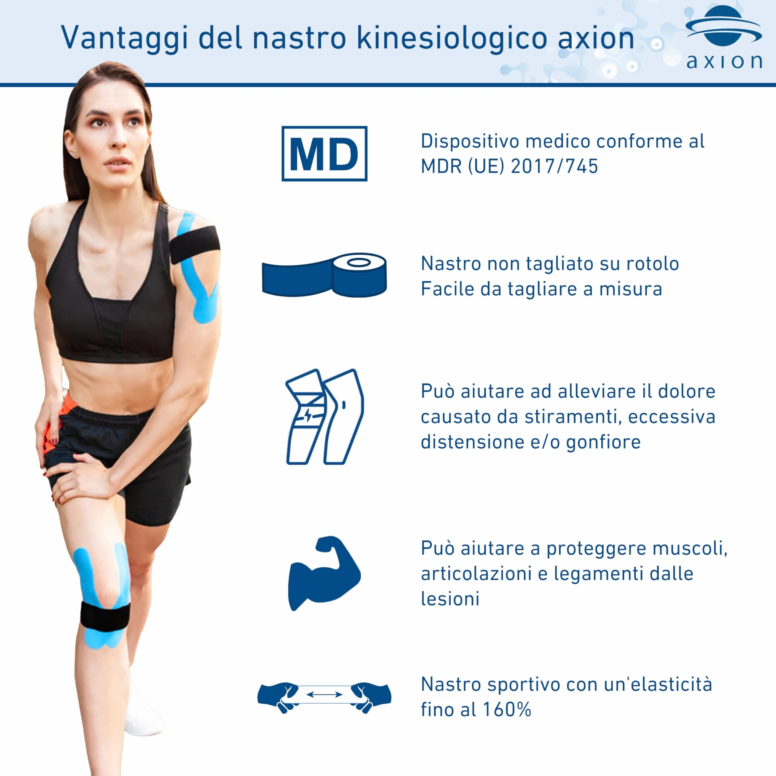 axion Nastri Kinesiologici 2 Rotoli Beige Fasciatura fitness impermeabile elastica autoadesiva