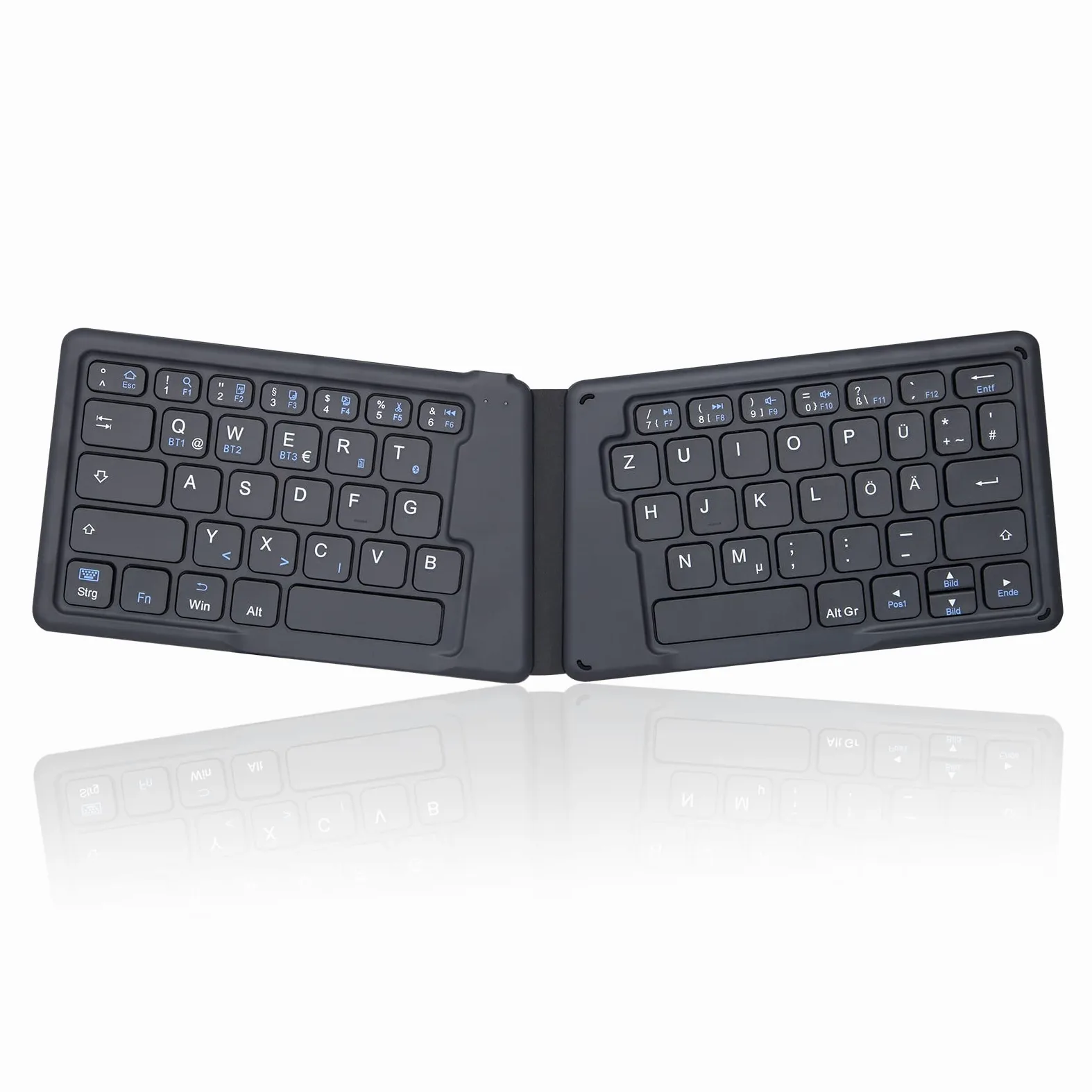 Perixx PERIBOARD-805 Ergo, tastiera ergonomica pieghevole Bluetooth 5.1, tastiera pieghevole portatile ultra sottile, grigio scuro, layout tedesco QWERTZ