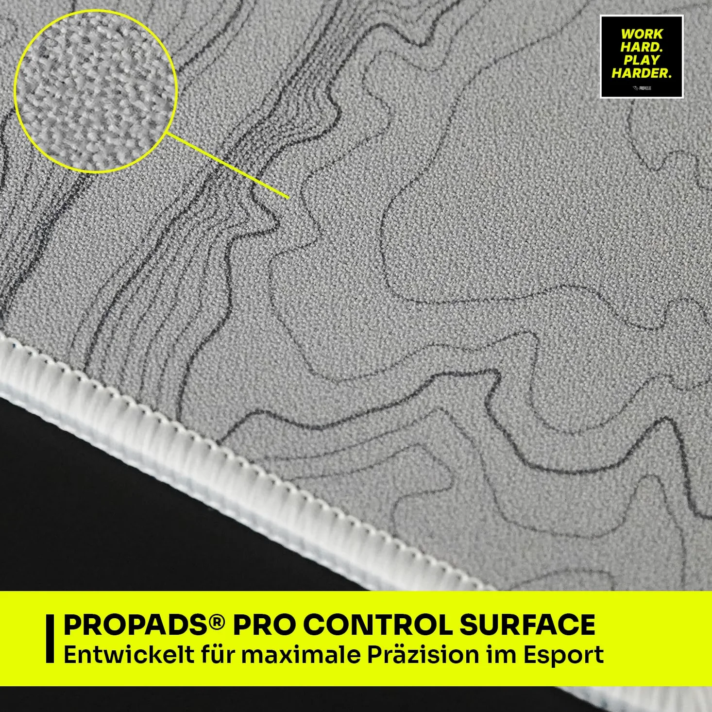 propads PRO Control Mousepad 500 x 500 mm – per veri esportler – Tappetino per mouse da gioco veloce e ruvido in gomma antiscivolo – nero (typo)