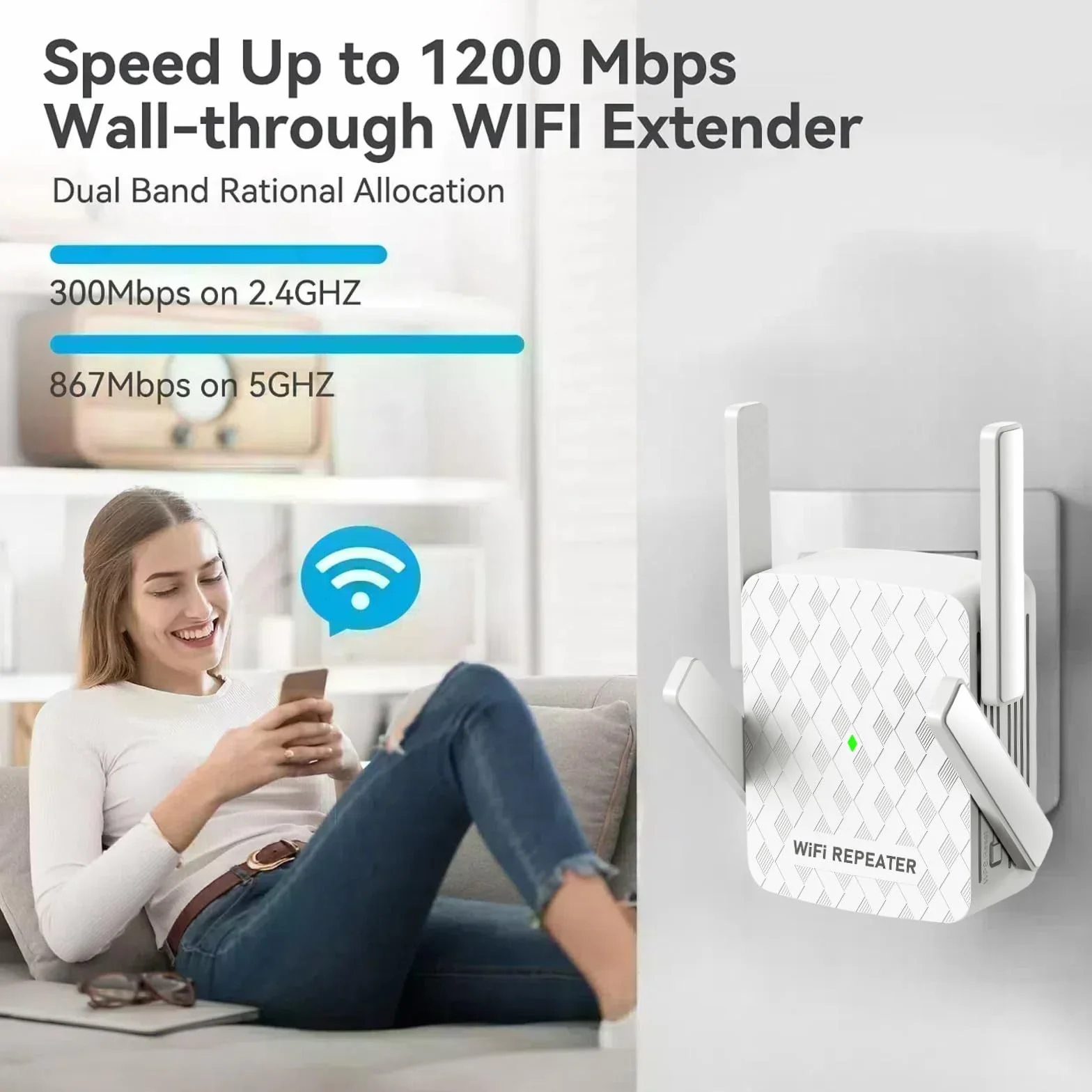 COOYA Extender WiFi Più Veloce nel 2026, Ripetitore Wireless Internet, Casa copre fino a 10.000 metri quadrati, 35 Dispositivi, Booster WiFi 1200Mbps Con Porte RJ45, Dual Band 2.4G/5G, 4 Antenne