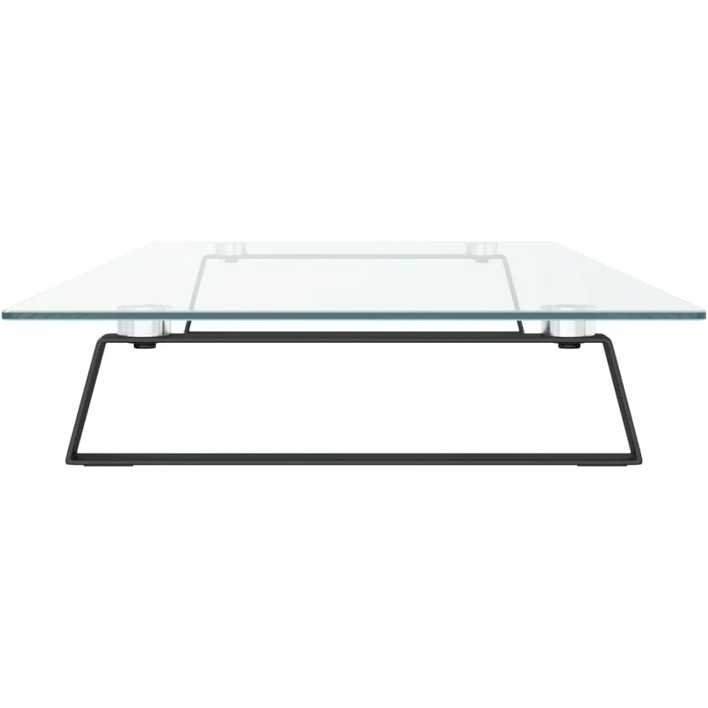 Supporto per monitor nero 100 x 35 x 8 cm in vetro temperato e | Design ergonomico, sollevamento ad altezza degli occhi, angoli arrotondati, organizer per tastiera e accessori