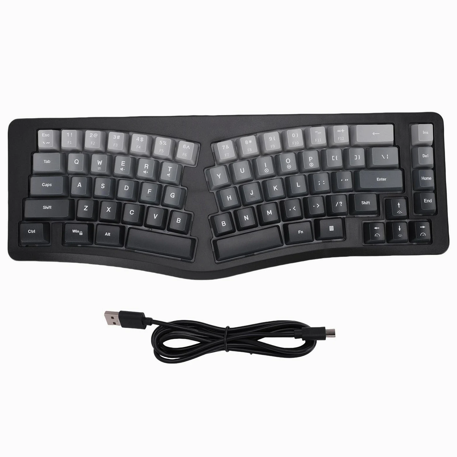 Tastiera da Gioco Ergonomica Cablata USB, Retroilluminazione RGB a 69 Tasti con Disposizione dei Tasti Divisa, Angolo di 166°, per OS X