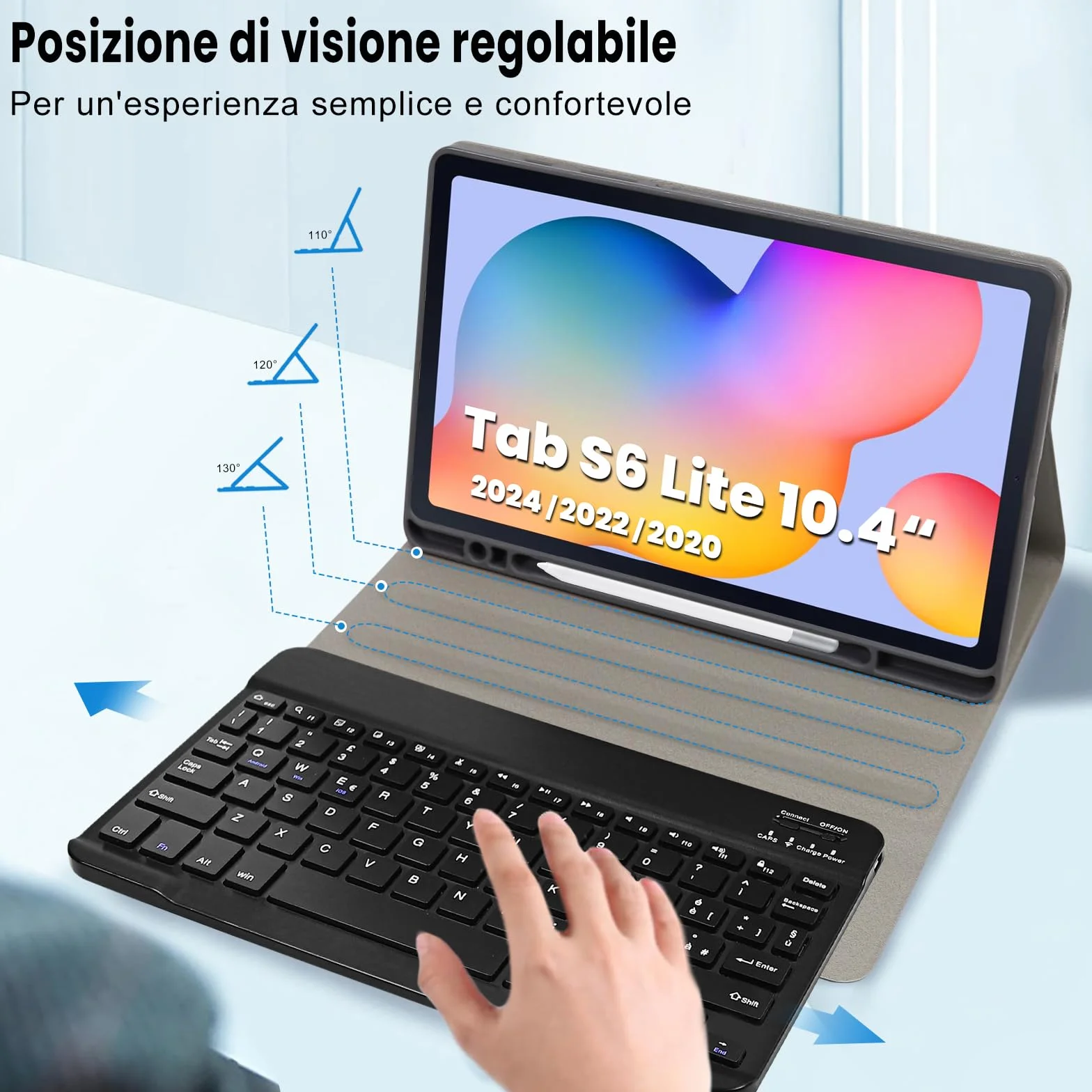 Custodia con Tastiera per Samsung Galaxy Tab S6 Lite 10.4" 2024/2022/2020,Slim Cover con Rimovibile Magnetica Bluetooth Tastiera [Layout Italiano] per Samsung S6 Lite SM-P613/P619/P620/P625