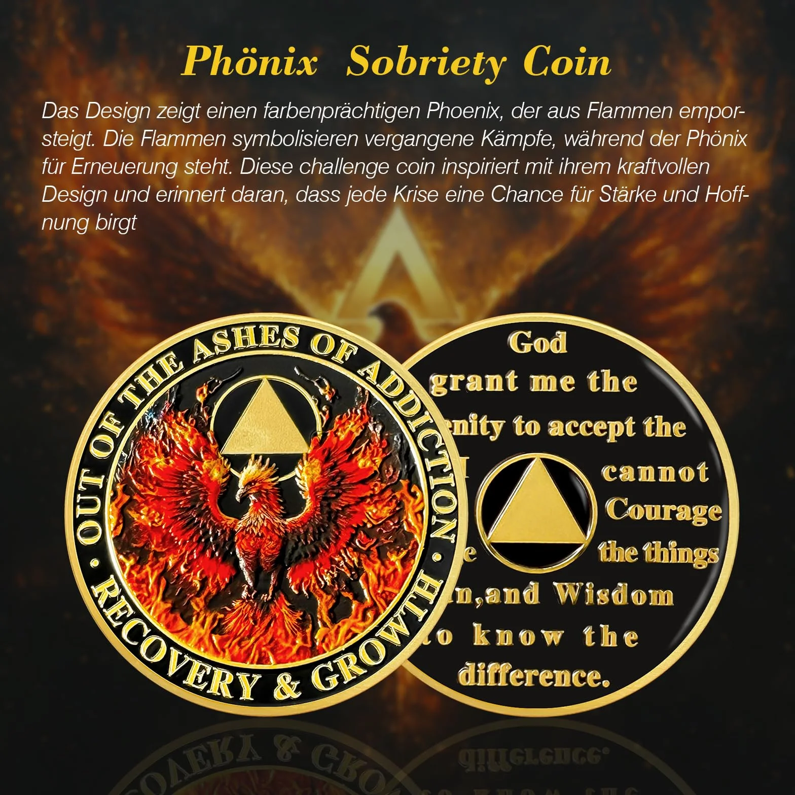 Phoenix in Fire Moneta Fiamma Chip AA Coin Medaglione Recupero Token Regali Per Uomini Donne Alcolisti Anonimo