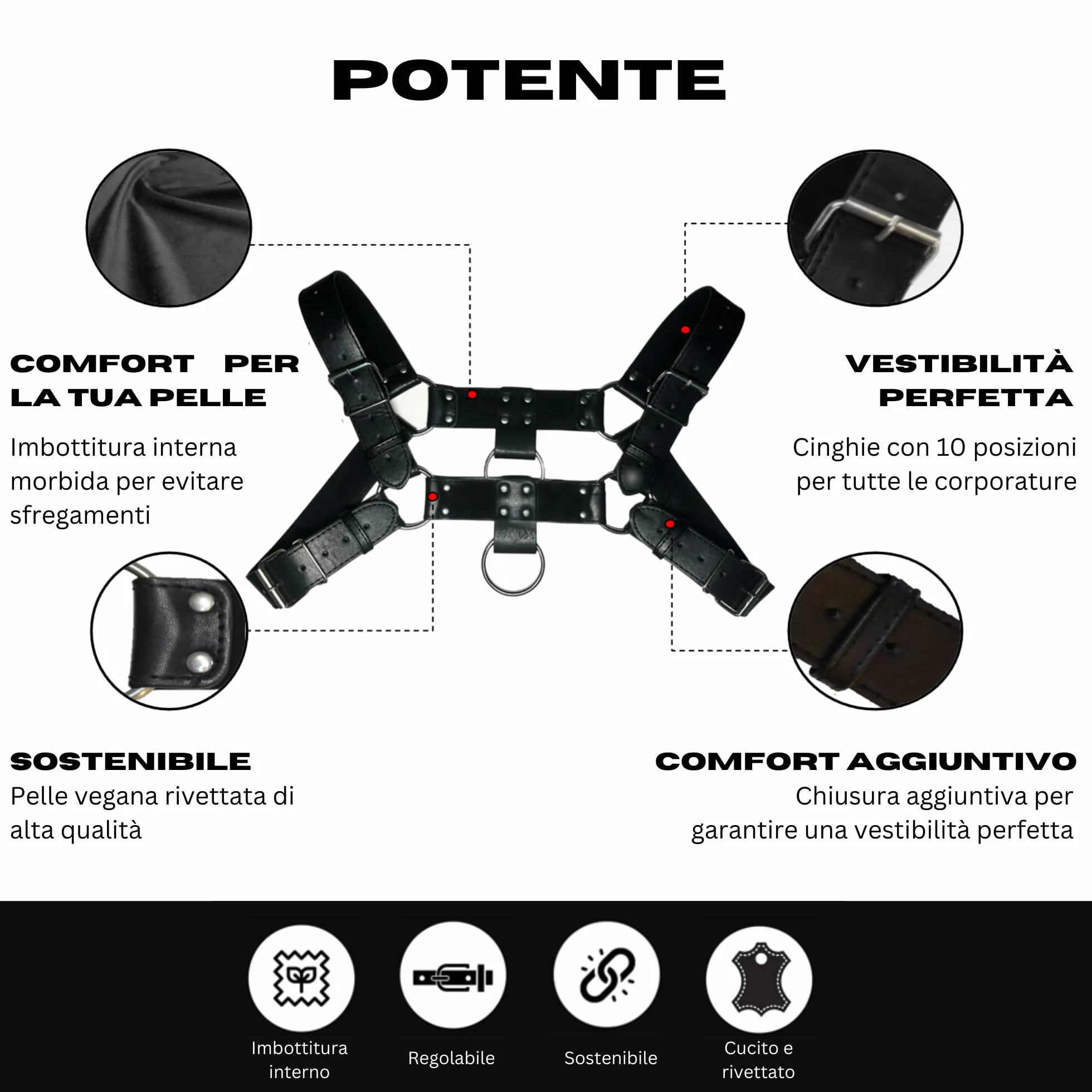 Pettorina Uomo ACIDX Rave Punk Techno Traspirante, Imbracatura Corpo Fibbia Comodo Robusto