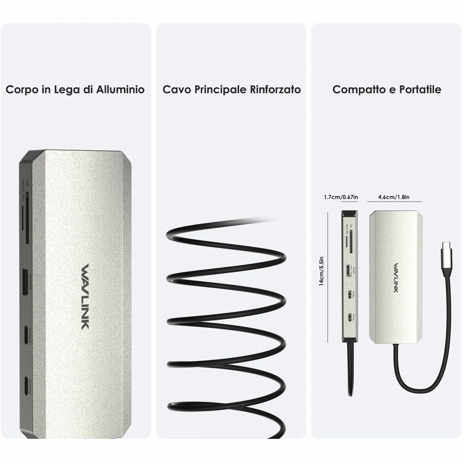Docking station USB C WAVLINK 10 in 1 per laptop, doppio HDMI 4K@60Hz, USB A/C 3.0, lettore SD/TF, ingresso PD da 100W, Ethernet Gigabit, porta audio, compatibile con Dell, HP e Lenovo