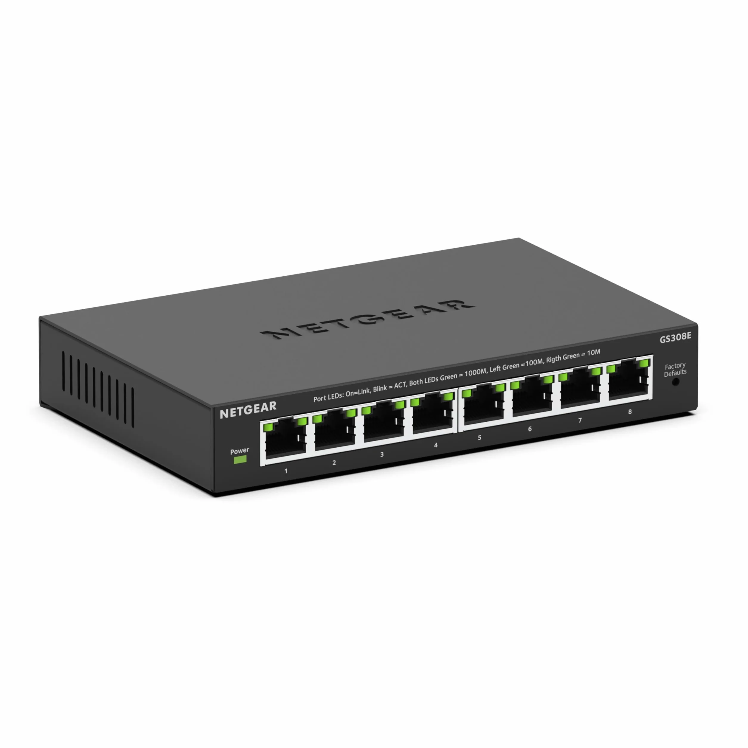 NETGEAR Switch Ethernet Plus a 8 porte GS308E - Supporto VLAN, QoS, switch Gigabit per ufficio, funzionamento silenzioso, montaggio su scrivania o a parete