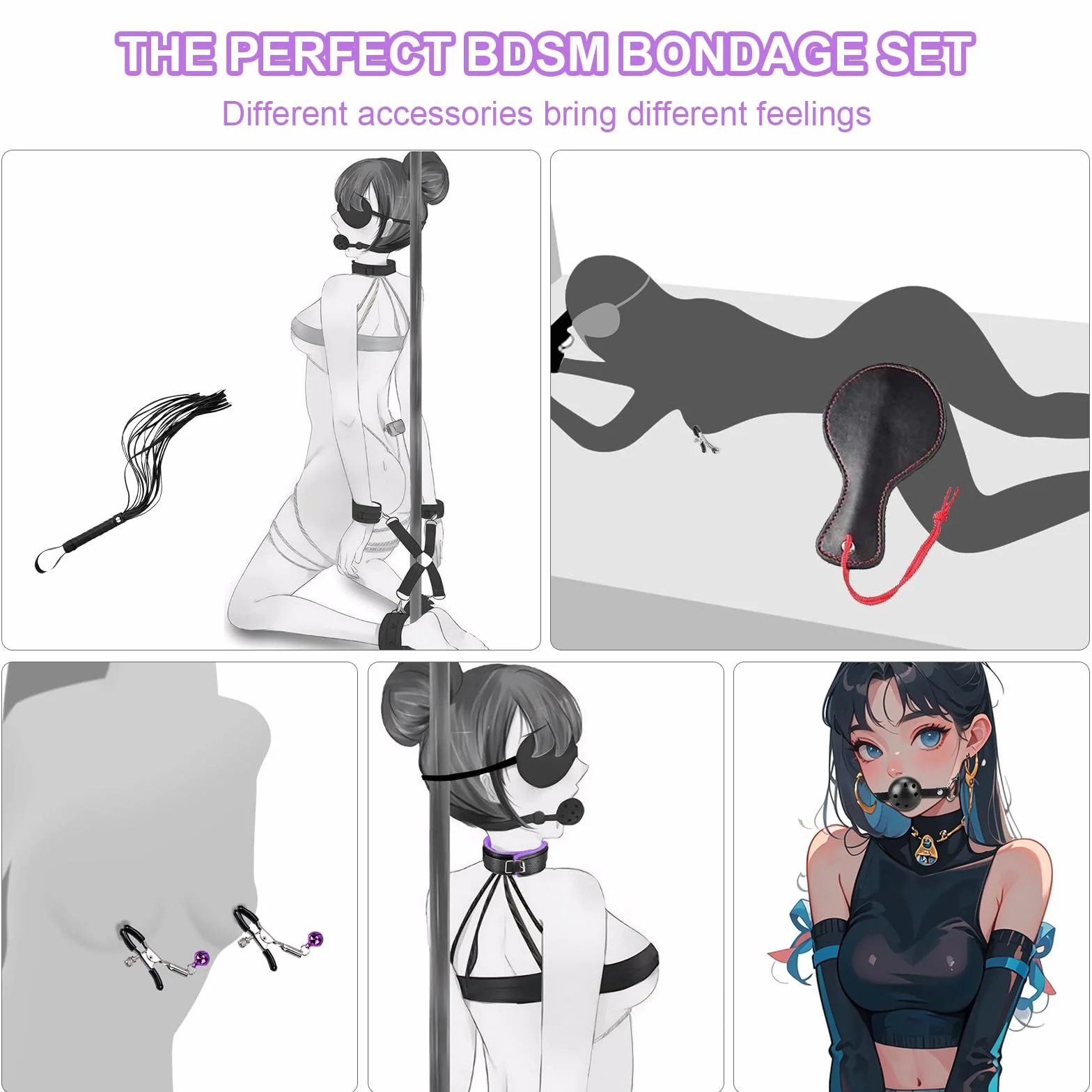 Bondage Sex Toys Set 13 Pezzi BDSM Kit Regolabile Manette SM Pelle Fetish Plug Anale Frusta Erotica per Principianti Coppie