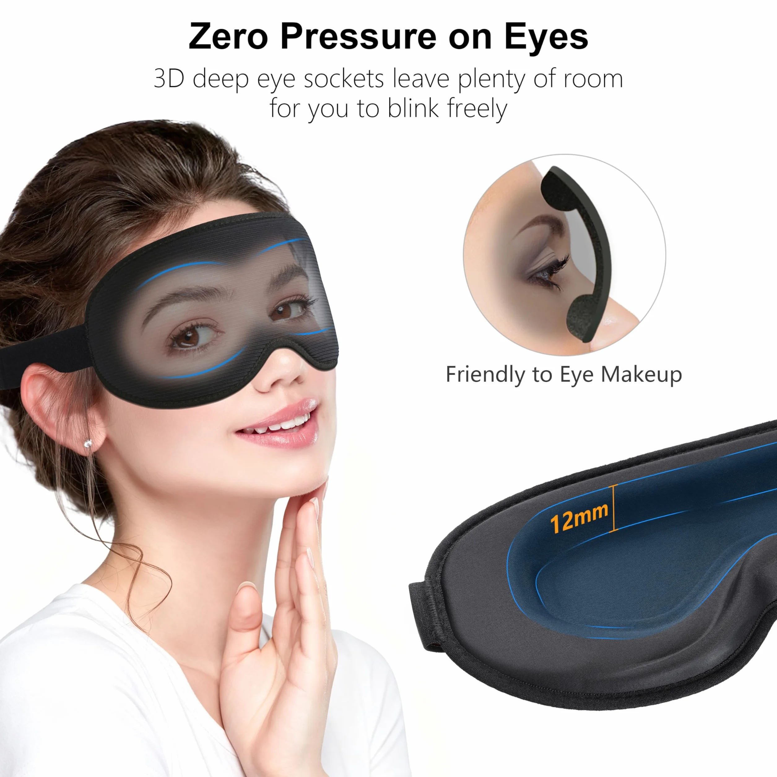 Gritin 3D Mascherina per Dormire Bloccare Luci, Maschera Occhi Zero Pressione, Morbida Traspirante per Sonno e Viaggio