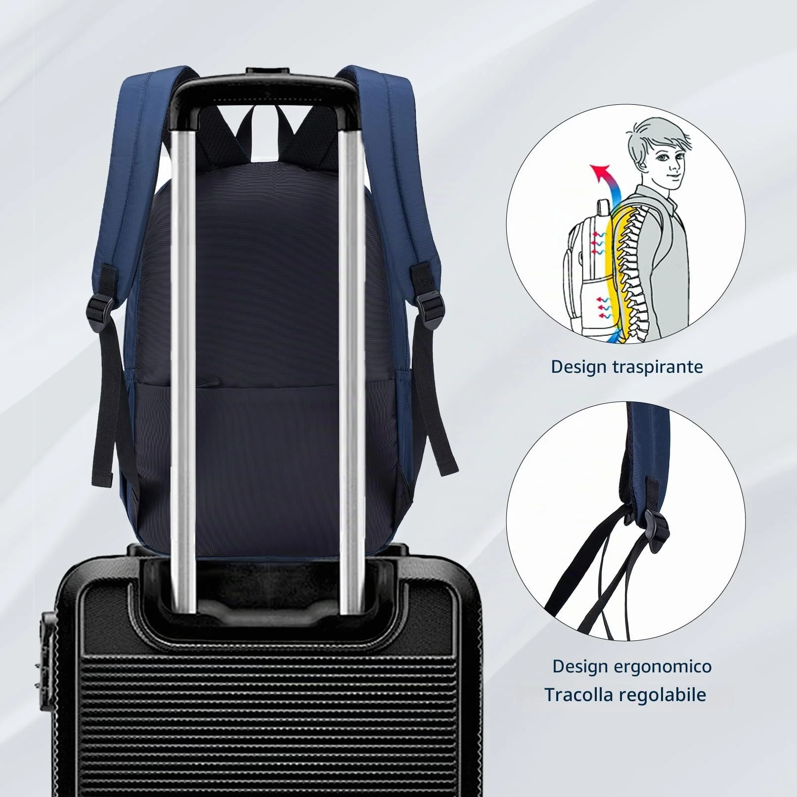 40X30X15 Air France British Airways Wizzair Vueling Zaino da Viaggio Aereo Bagaglio a Mano, Impermeabile Nylon Zaini Bagaglio a Mano Zainetto Porta PC 14 Pollici Con Vano per Computer